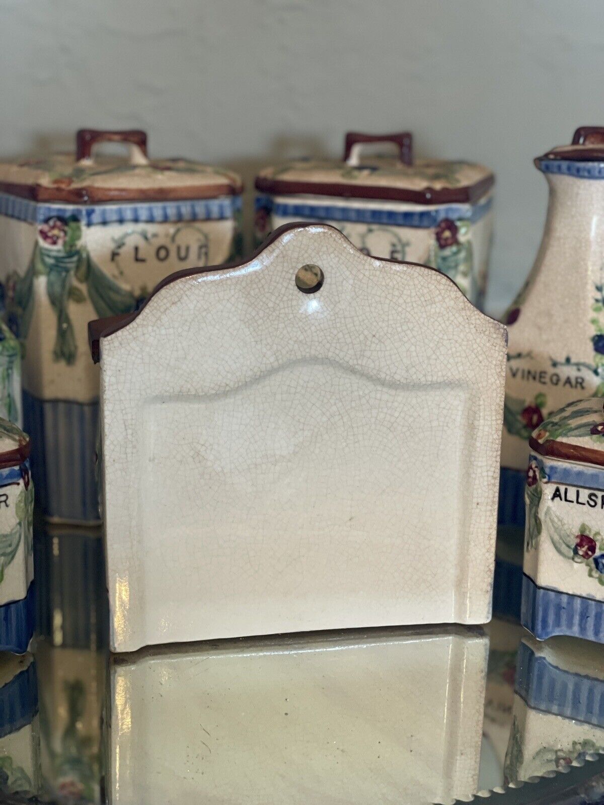 Vintage 9 Piece Canister Kitchen Set, Flour, Rice, Oil, Vinegar Set Hand Painted