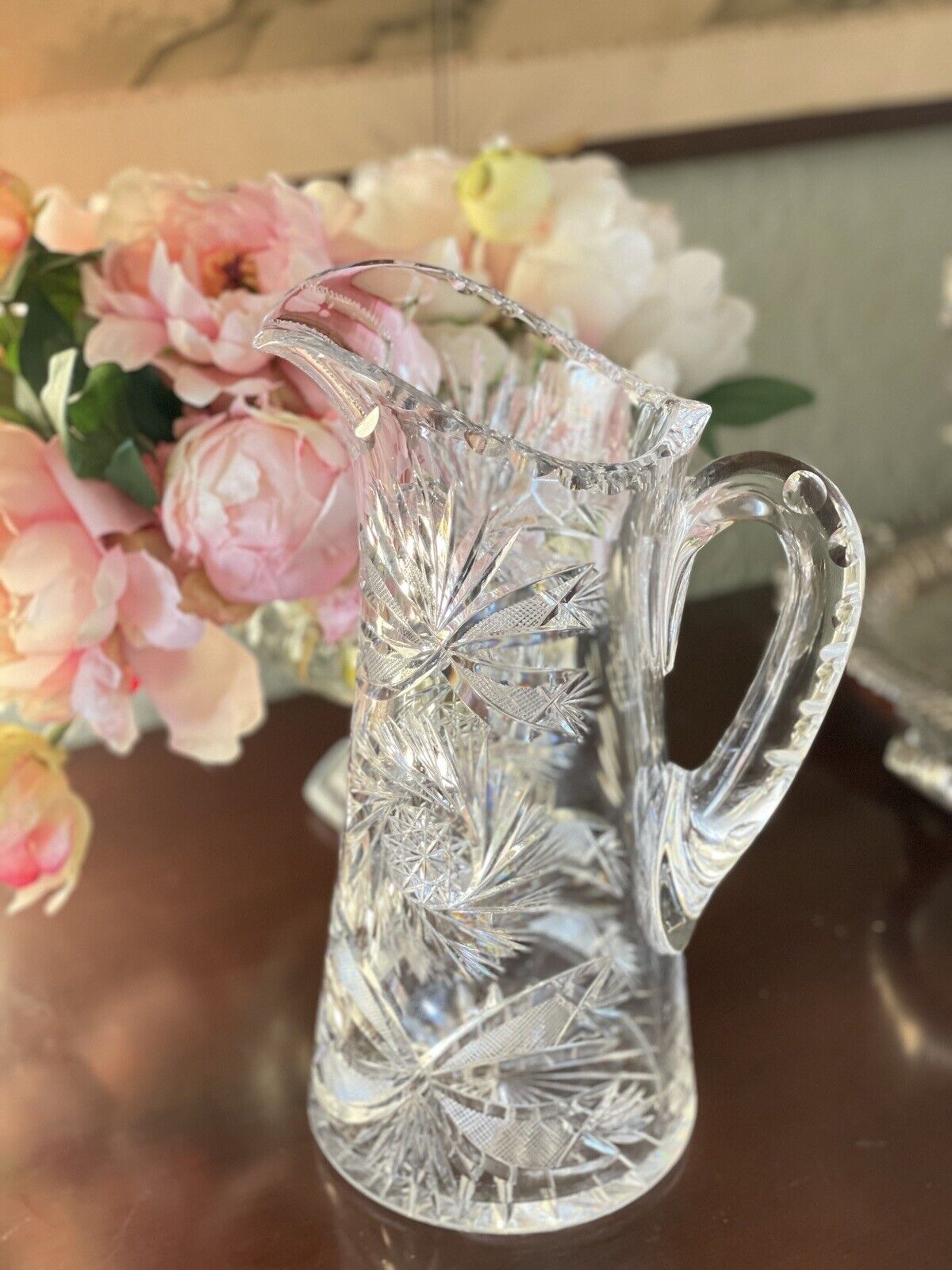 American Brilliant Cut Large Pitcher Estate Quality 11”h