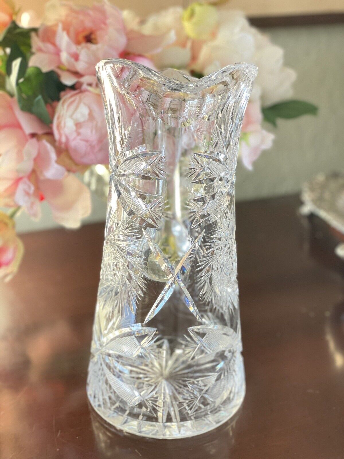 American Brilliant Cut Large Pitcher Estate Quality 11”h