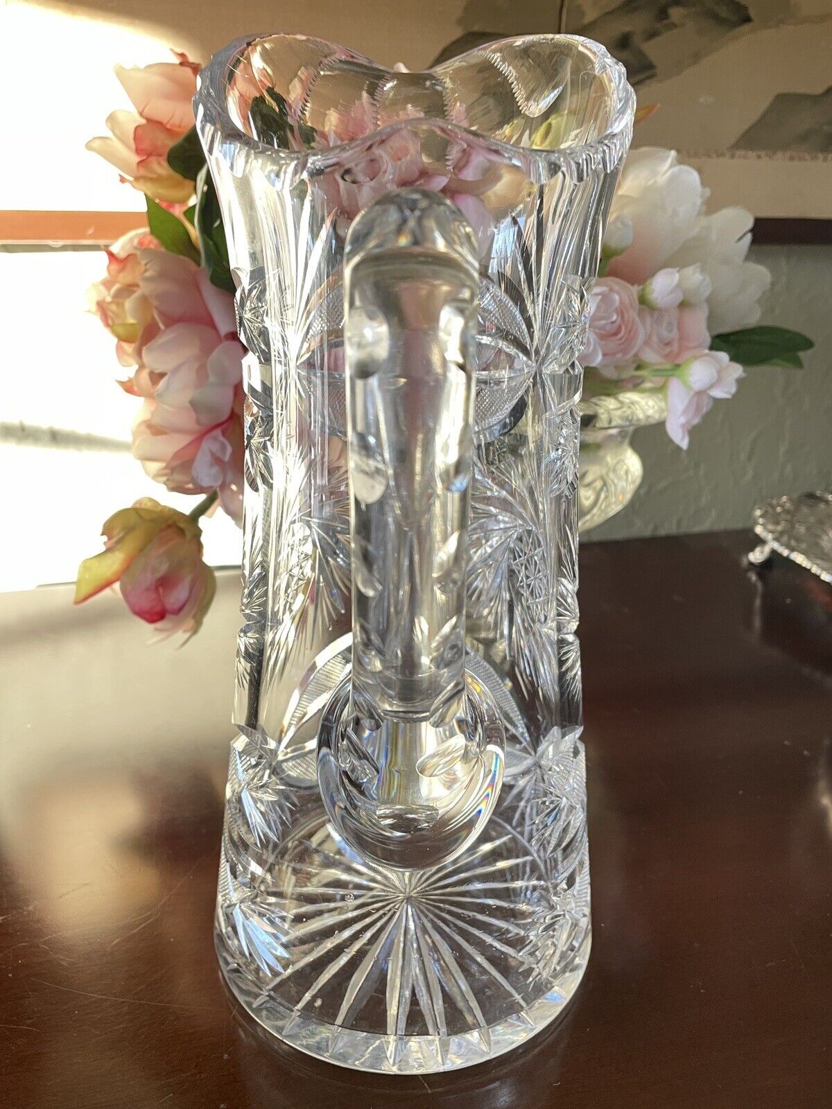 American Brilliant Cut Large Pitcher Estate Quality 11”h