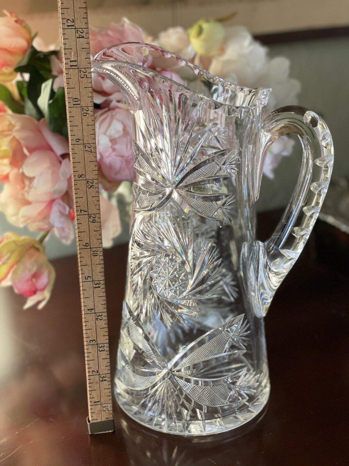 American Brilliant Cut Large Pitcher Estate Quality 11”h