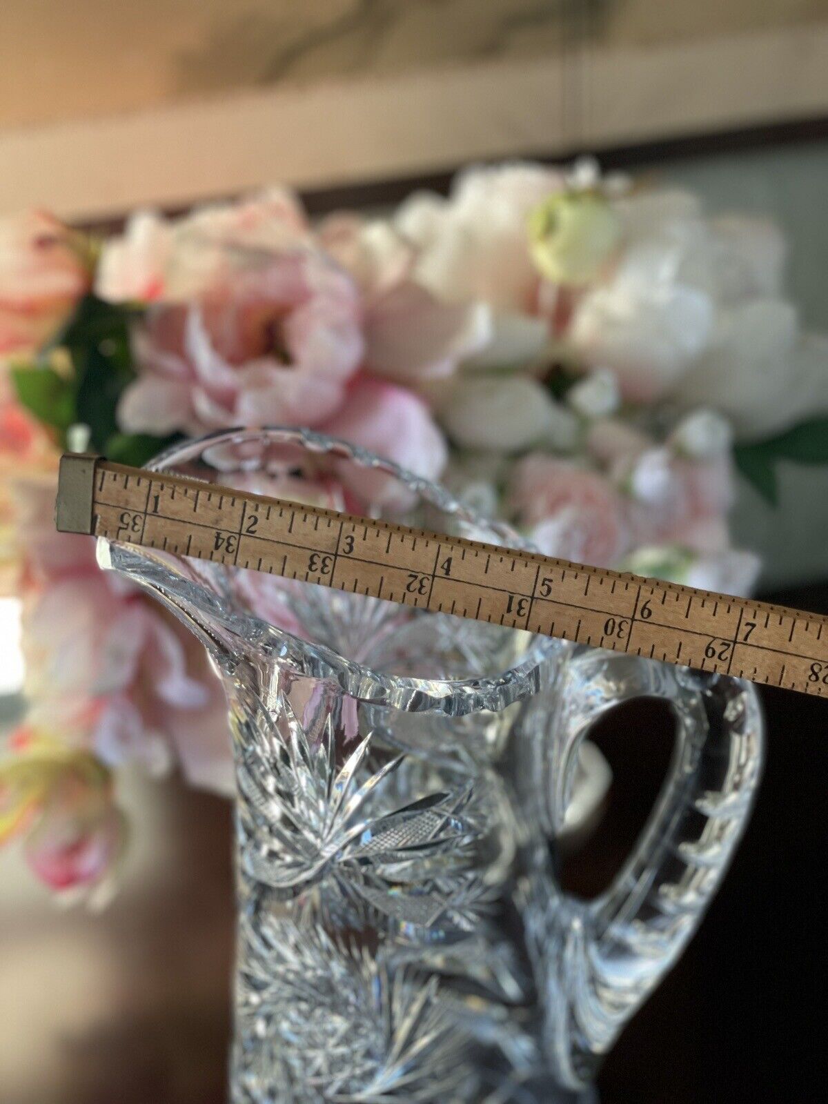 American Brilliant Cut Large Pitcher Estate Quality 11”h