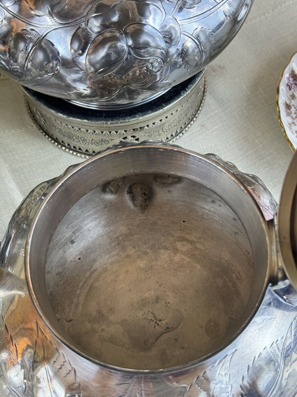Antique Silverplate 5 Piece Tea Set Repousse Rose Pattern Shabby Chic