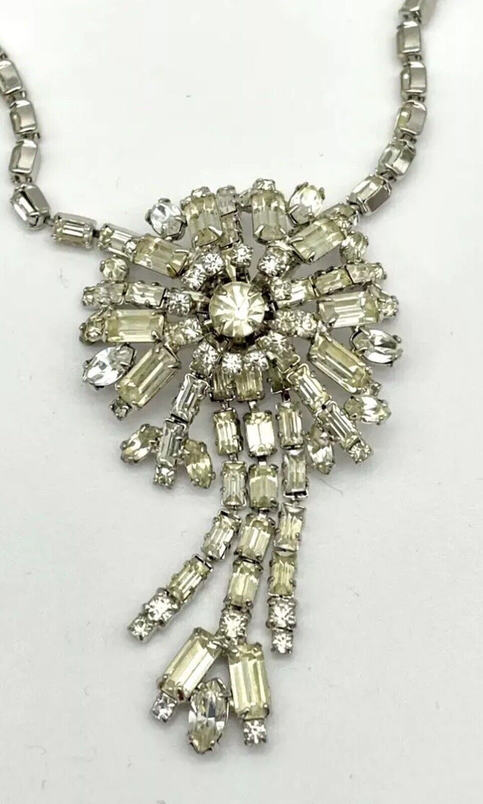 Art Deco Style Clear Rhinestone Necklace Ca. 15” L