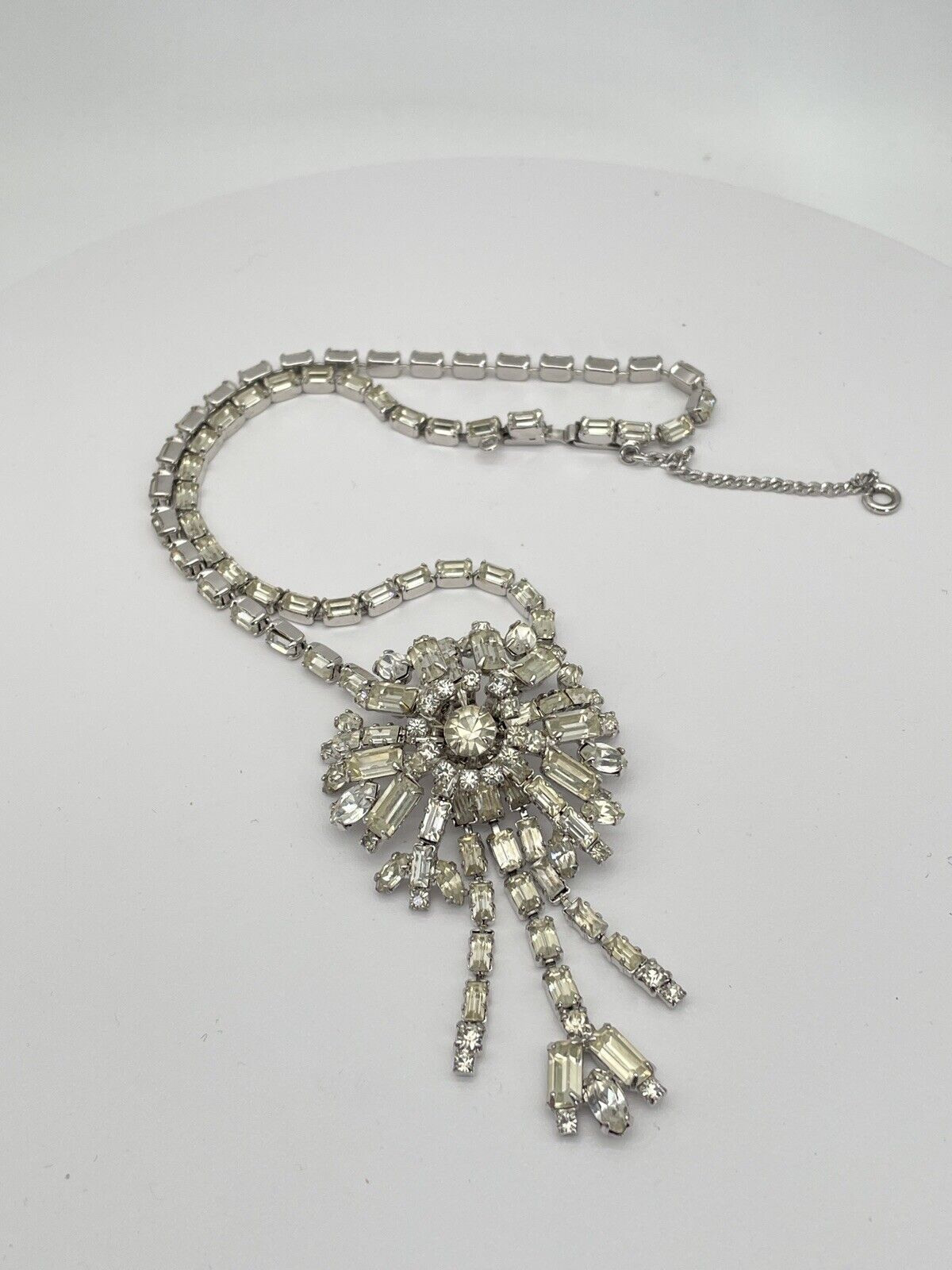 Art Deco Style Clear Rhinestone Necklace Ca. 15” L