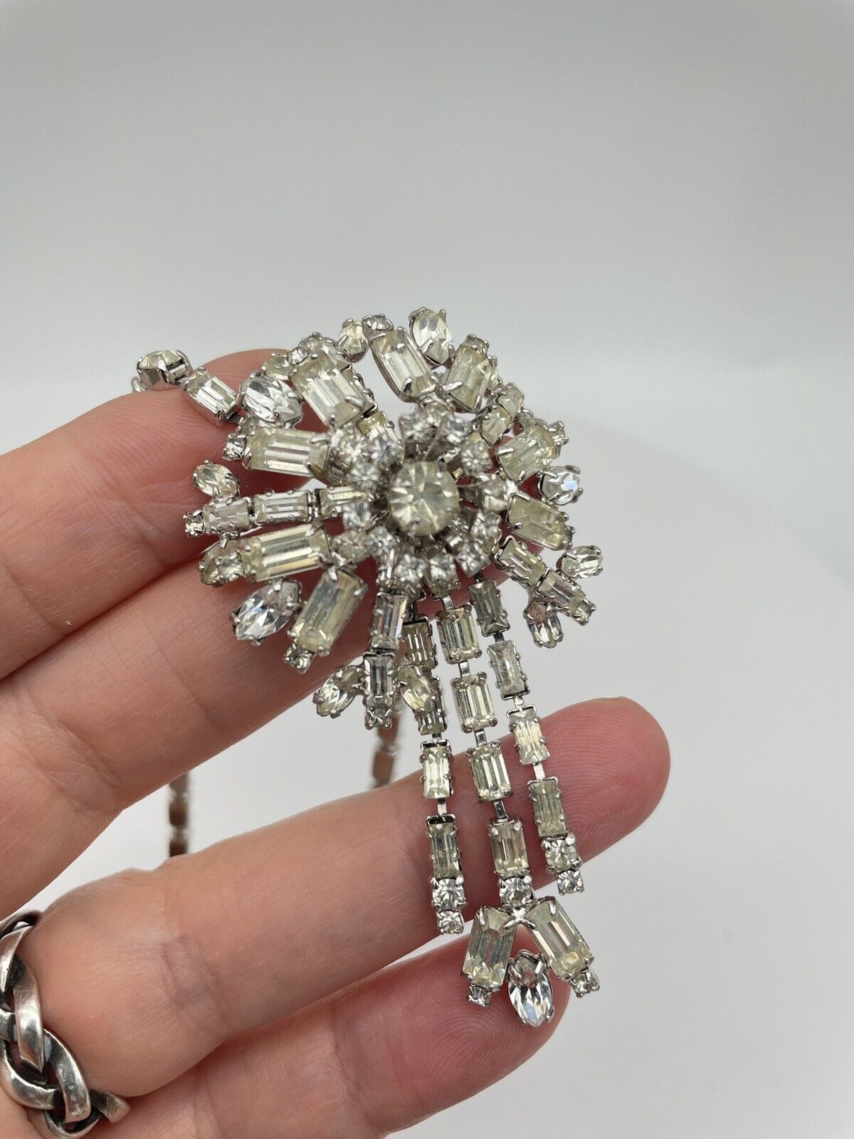 Art Deco Style Clear Rhinestone Necklace Ca. 15” L