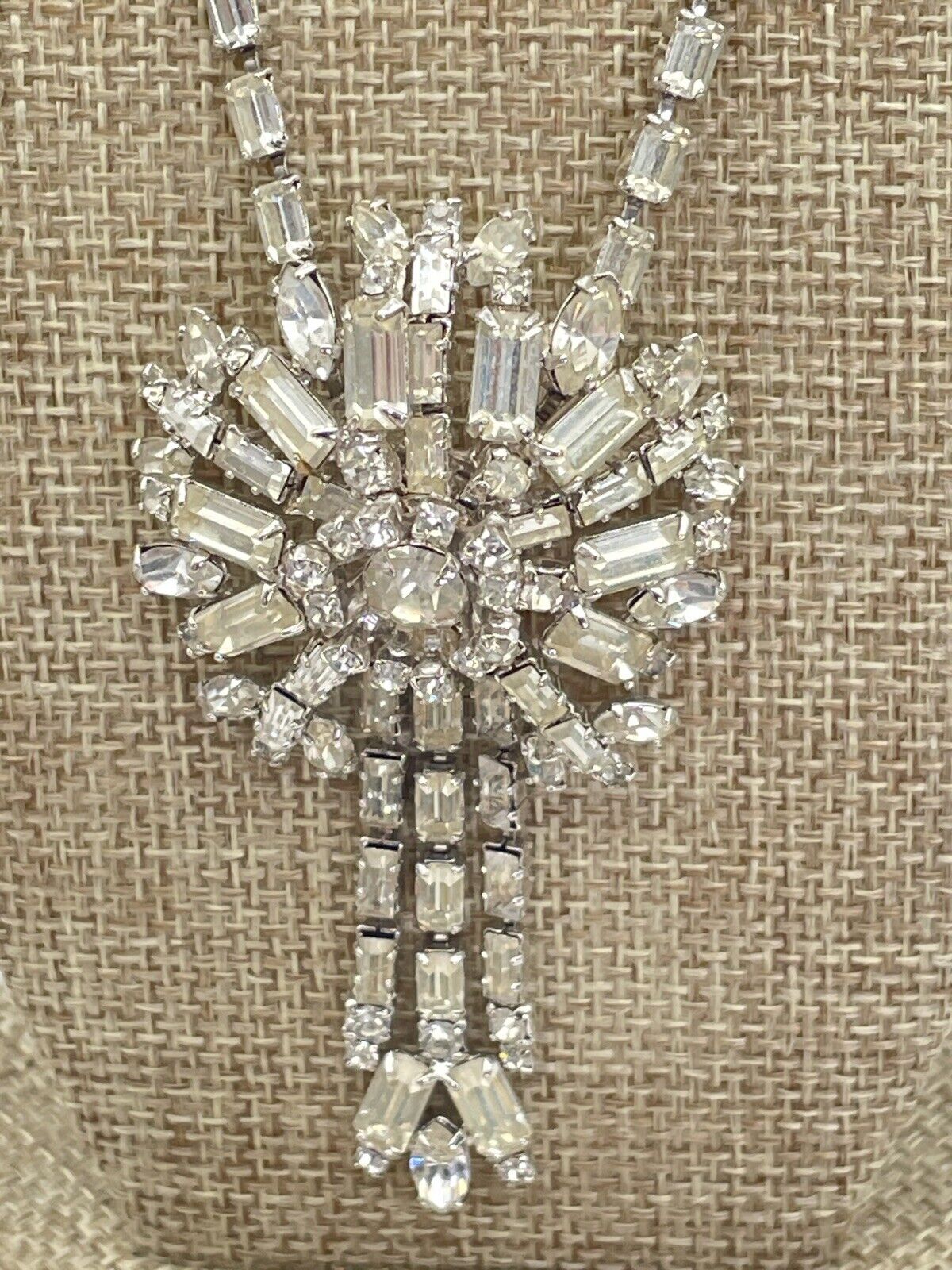 Art Deco Style Clear Rhinestone Necklace Ca. 15” L
