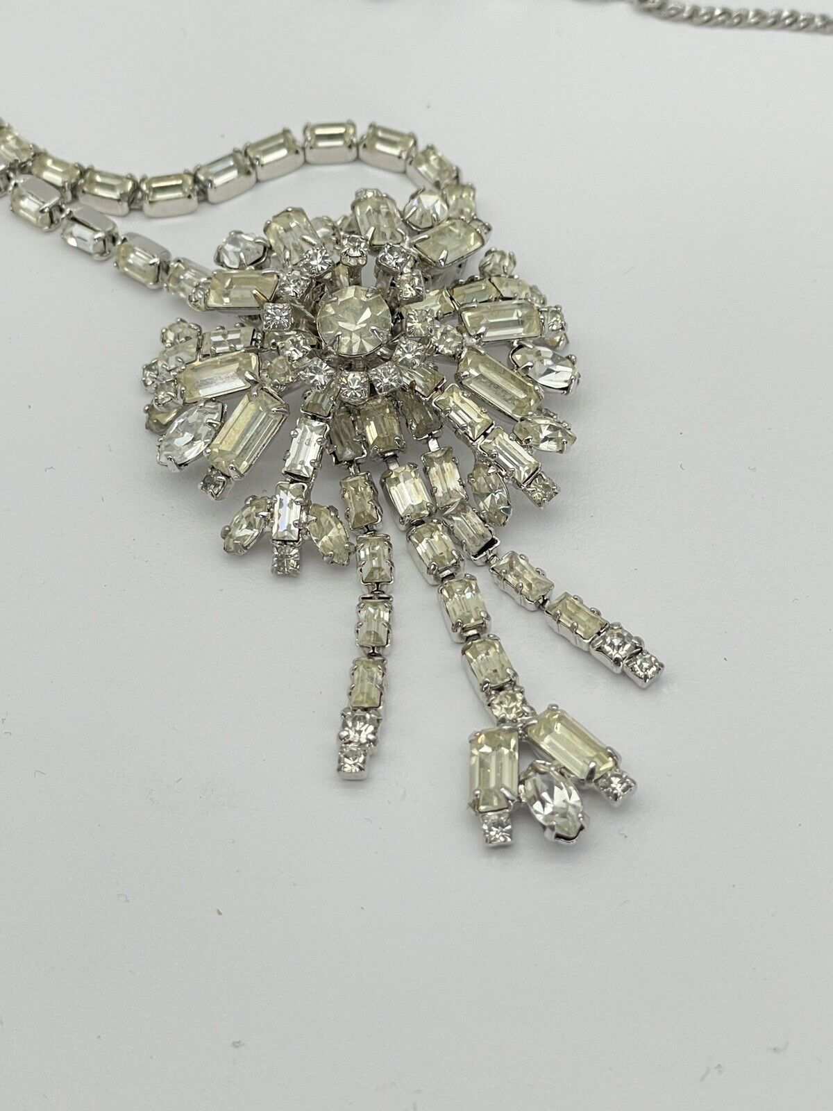 Art Deco Style Clear Rhinestone Necklace Ca. 15” L