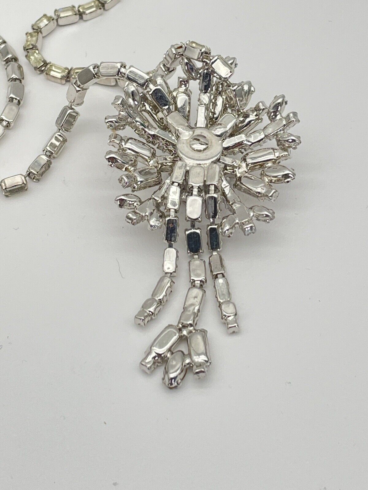 Art Deco Style Clear Rhinestone Necklace Ca. 15” L
