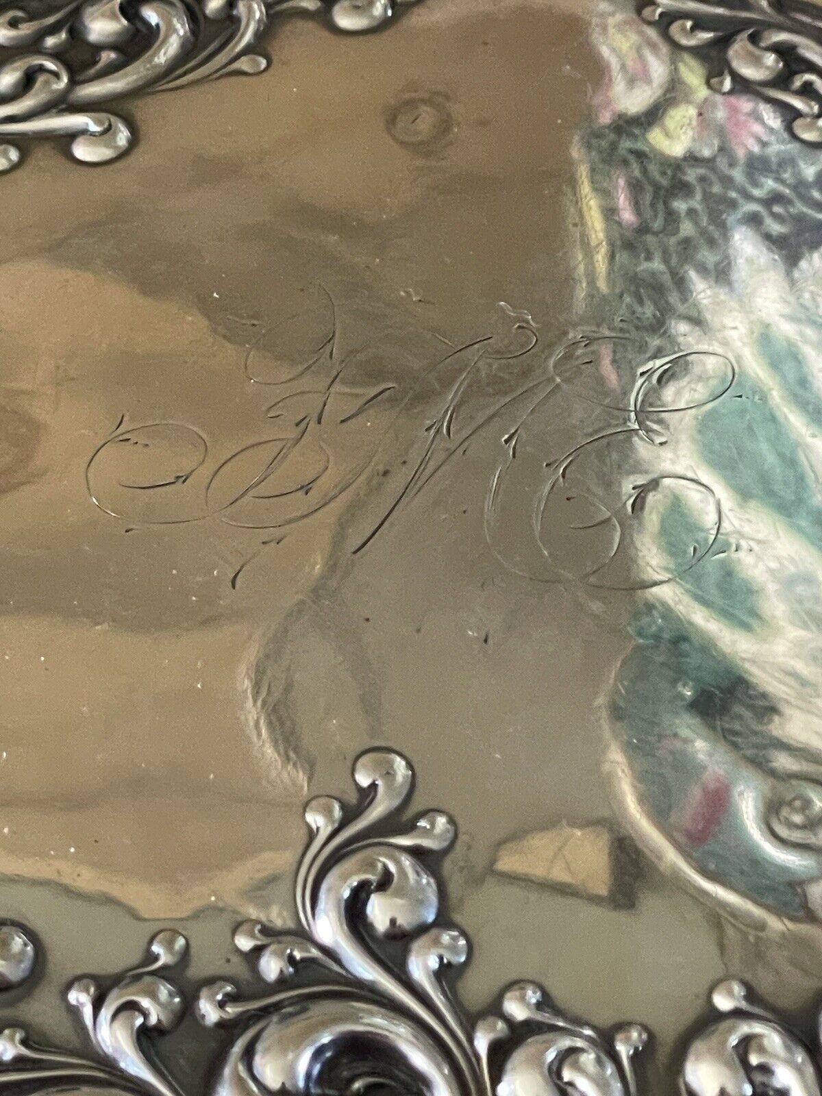 Antique Sterling Silver Scroll Mirror Wallace Matching Hair Brush Monogram