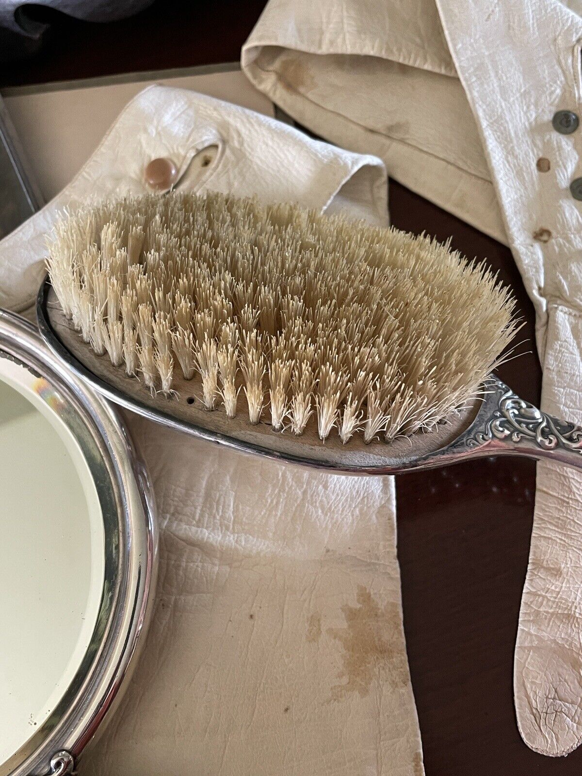 Antique Sterling Silver Scroll Mirror Wallace Matching Hair Brush Monogram