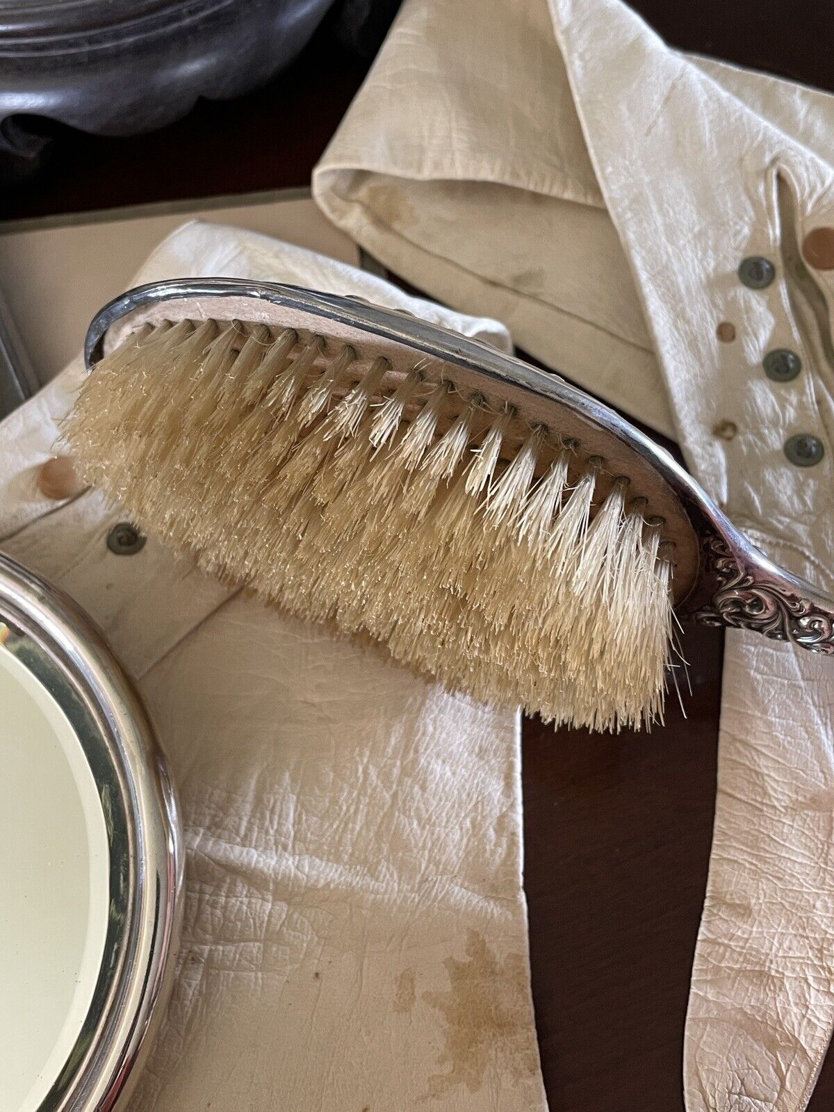 Antique Sterling Silver Scroll Mirror Wallace Matching Hair Brush Monogram