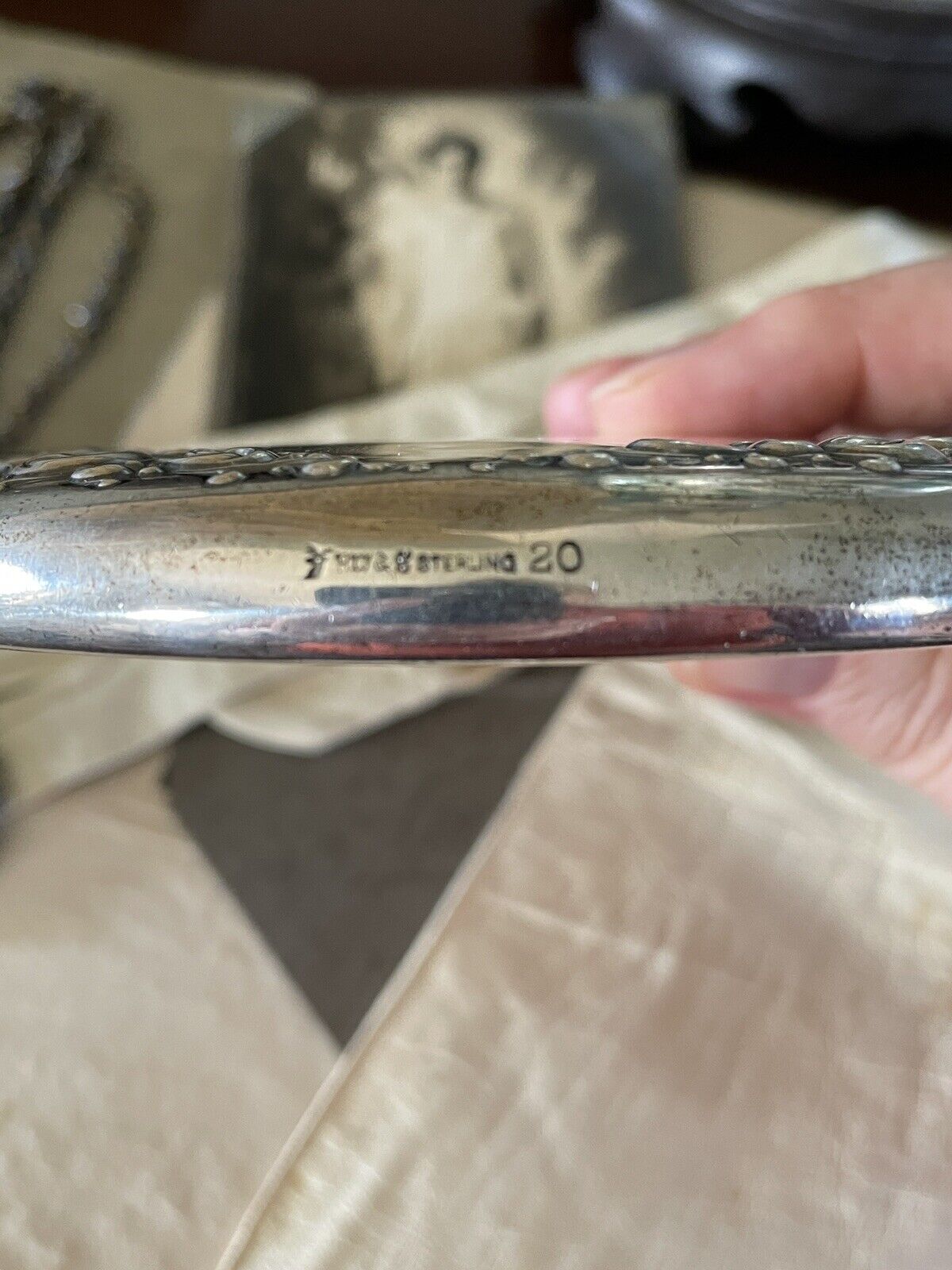 Antique Sterling Silver Scroll Mirror Wallace Matching Hair Brush Monogram
