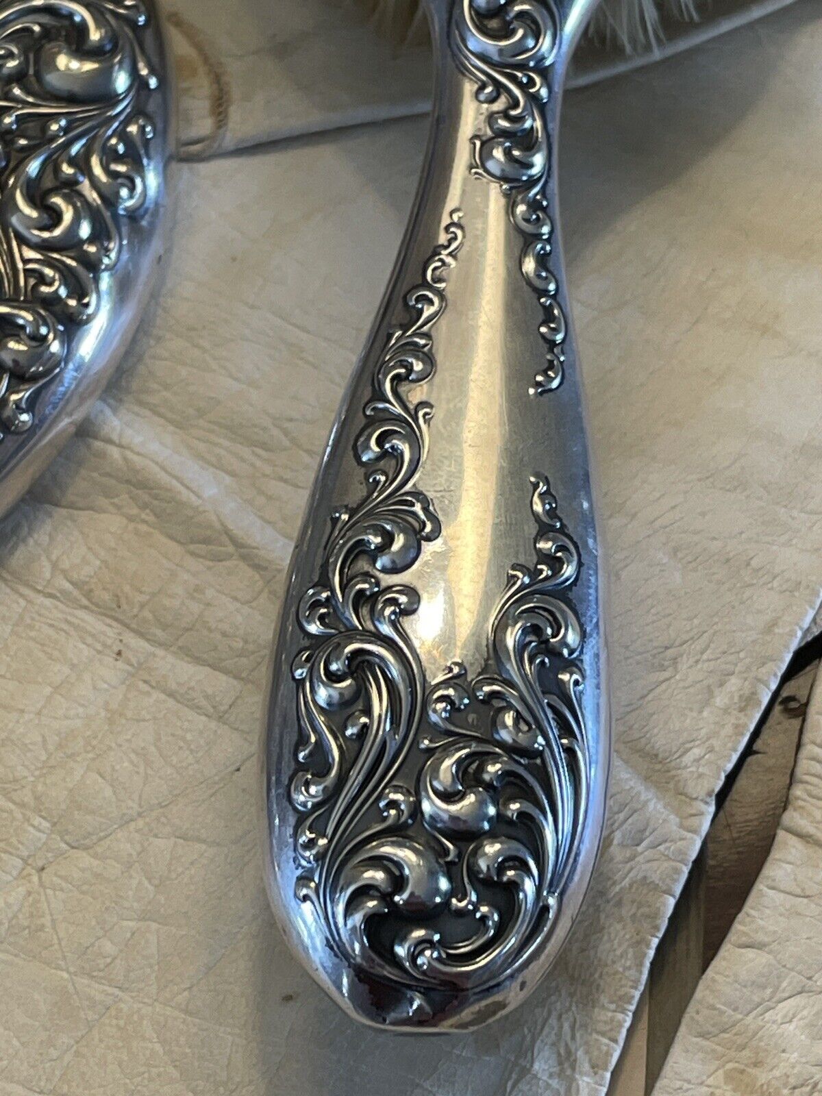 Antique Sterling Silver Scroll Mirror Wallace Matching Hair Brush Monogram