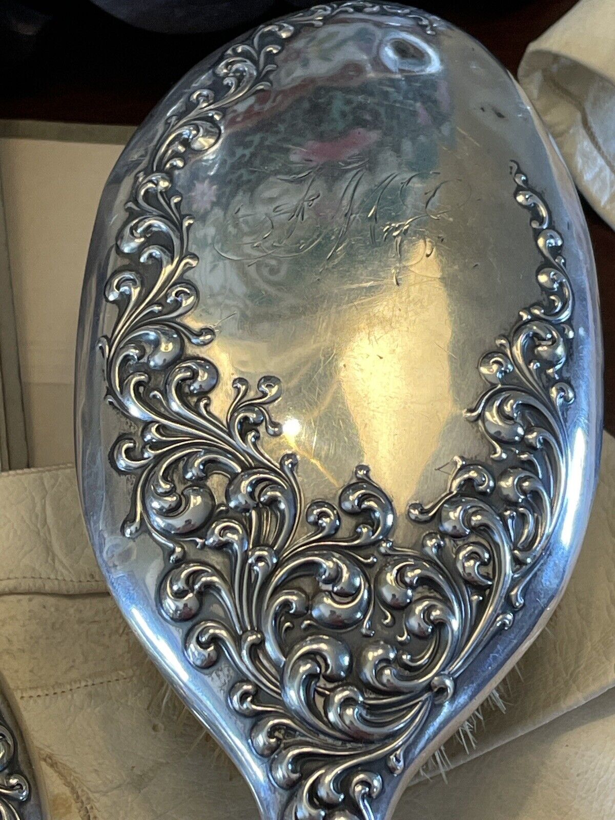 Antique Sterling Silver Scroll Mirror Wallace Matching Hair Brush Monogram