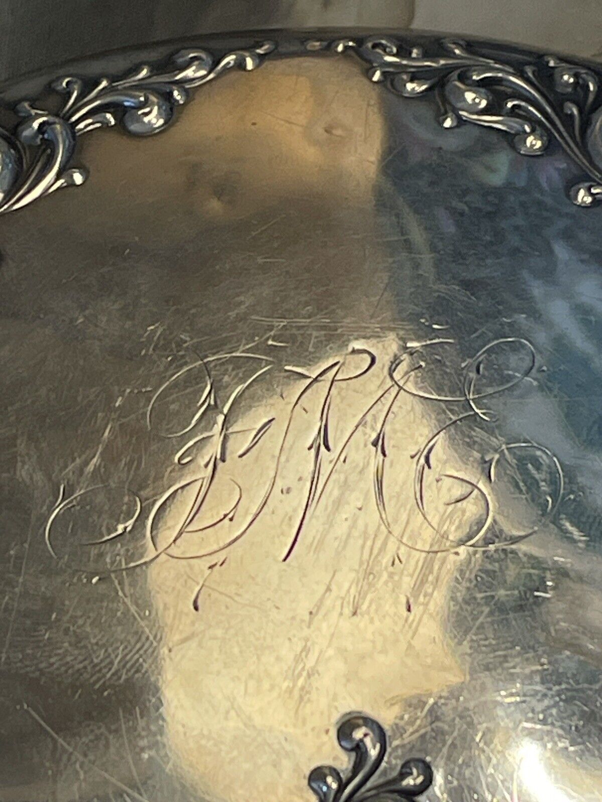 Antique Sterling Silver Scroll Mirror Wallace Matching Hair Brush Monogram
