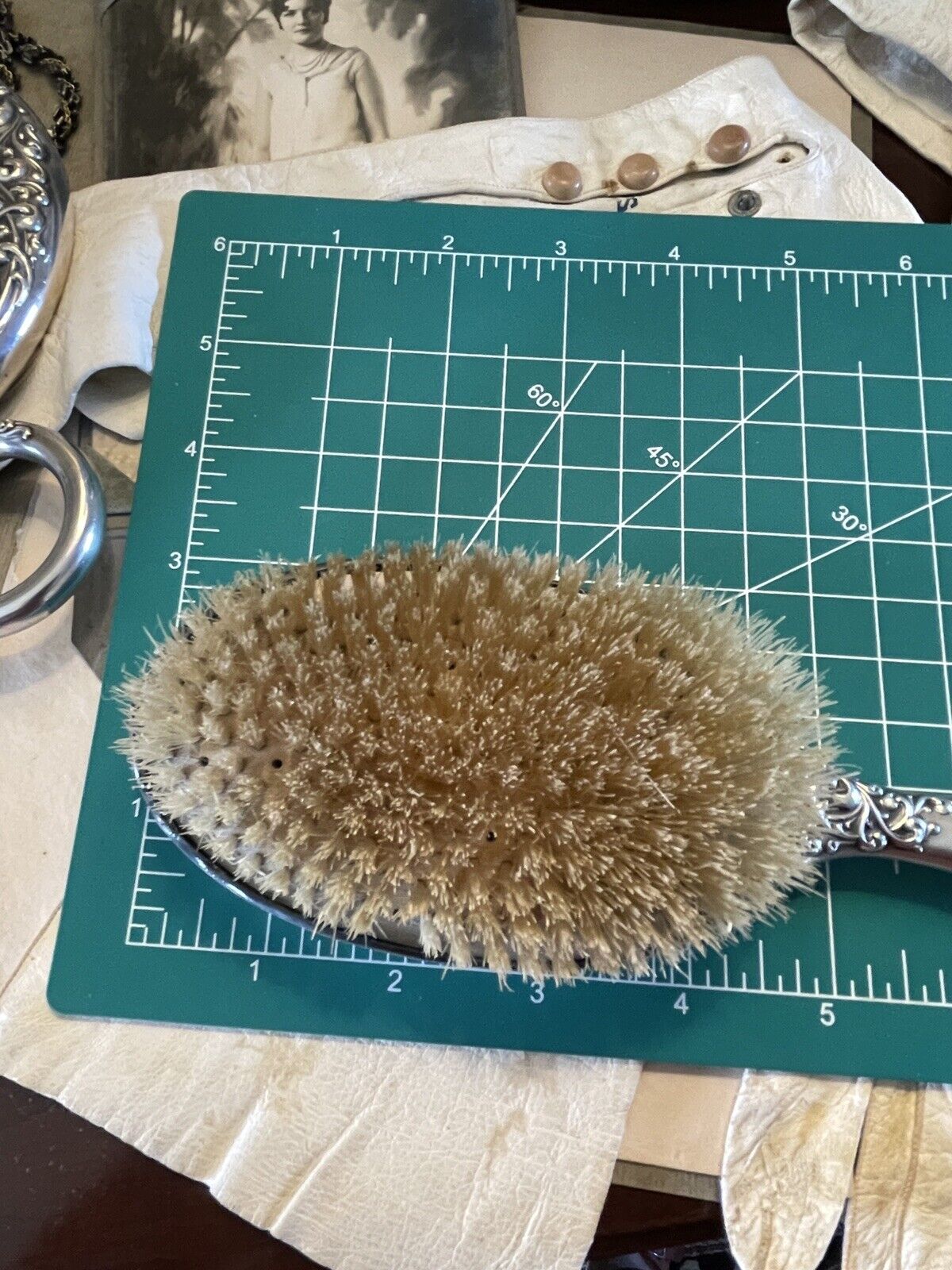 Antique Sterling Silver Scroll Mirror Wallace Matching Hair Brush Monogram