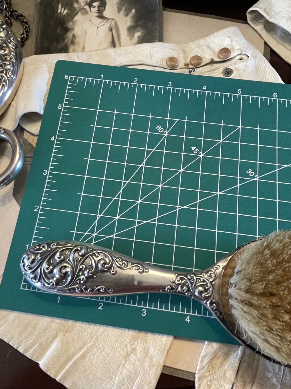 Antique Sterling Silver Scroll Mirror Wallace Matching Hair Brush Monogram
