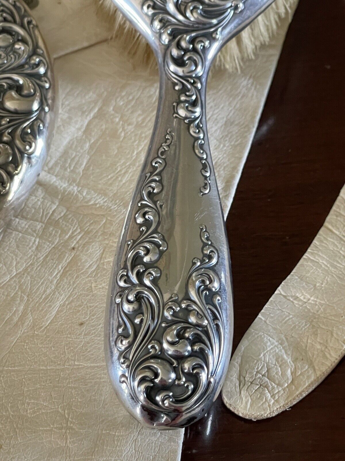 Antique Sterling Silver Scroll Mirror Wallace Matching Hair Brush Monogram