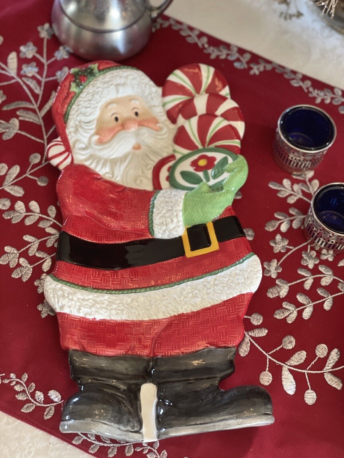 FITZ & FLOYD SANTA TRAY DISH CHRISTMAS Peppermint