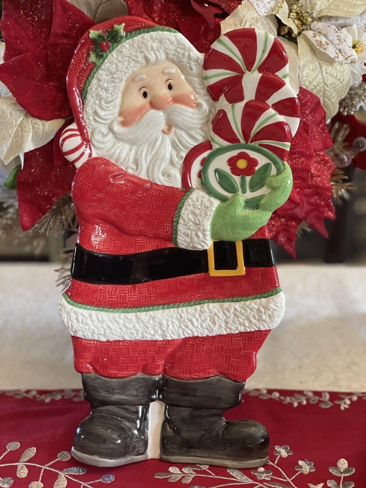 FITZ & FLOYD SANTA TRAY DISH CHRISTMAS Peppermint