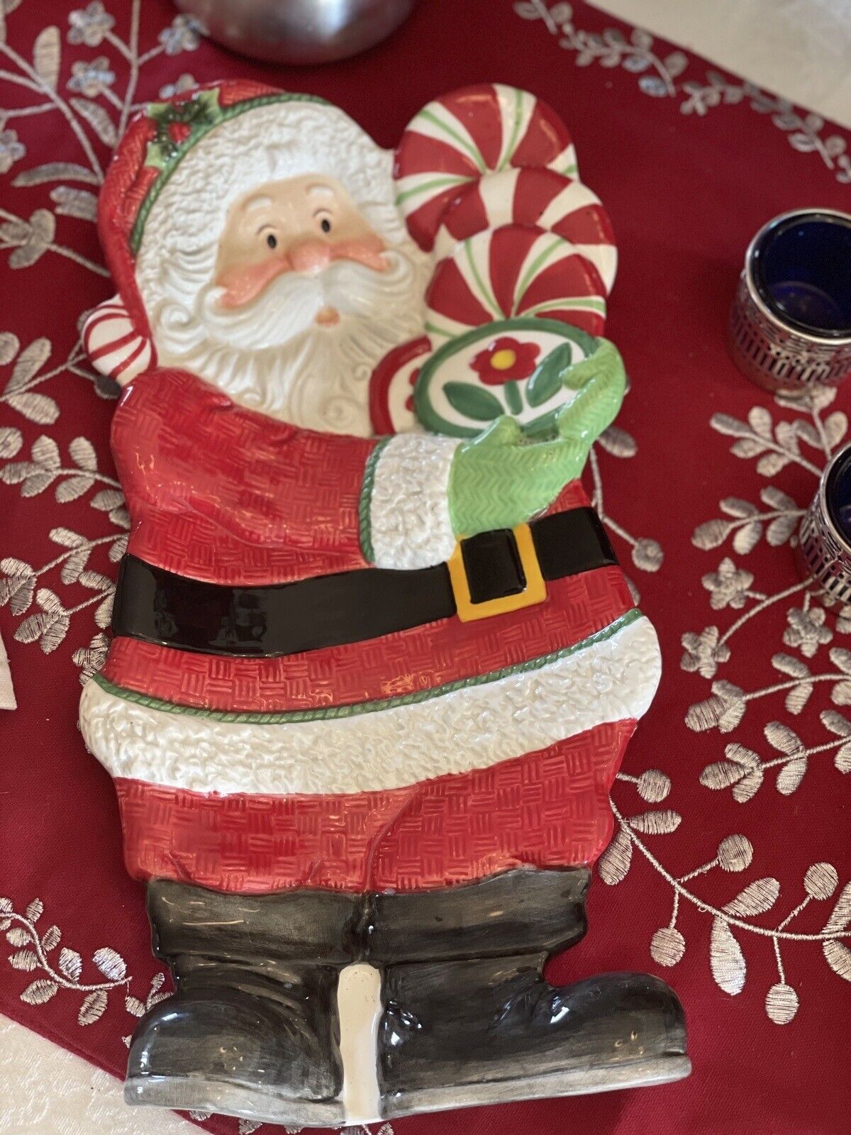 FITZ & FLOYD SANTA TRAY DISH CHRISTMAS Peppermint