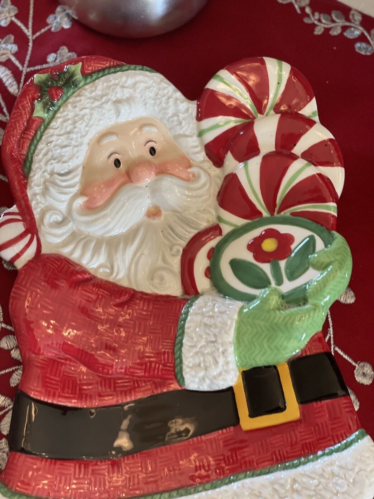 FITZ & FLOYD SANTA TRAY DISH CHRISTMAS Peppermint