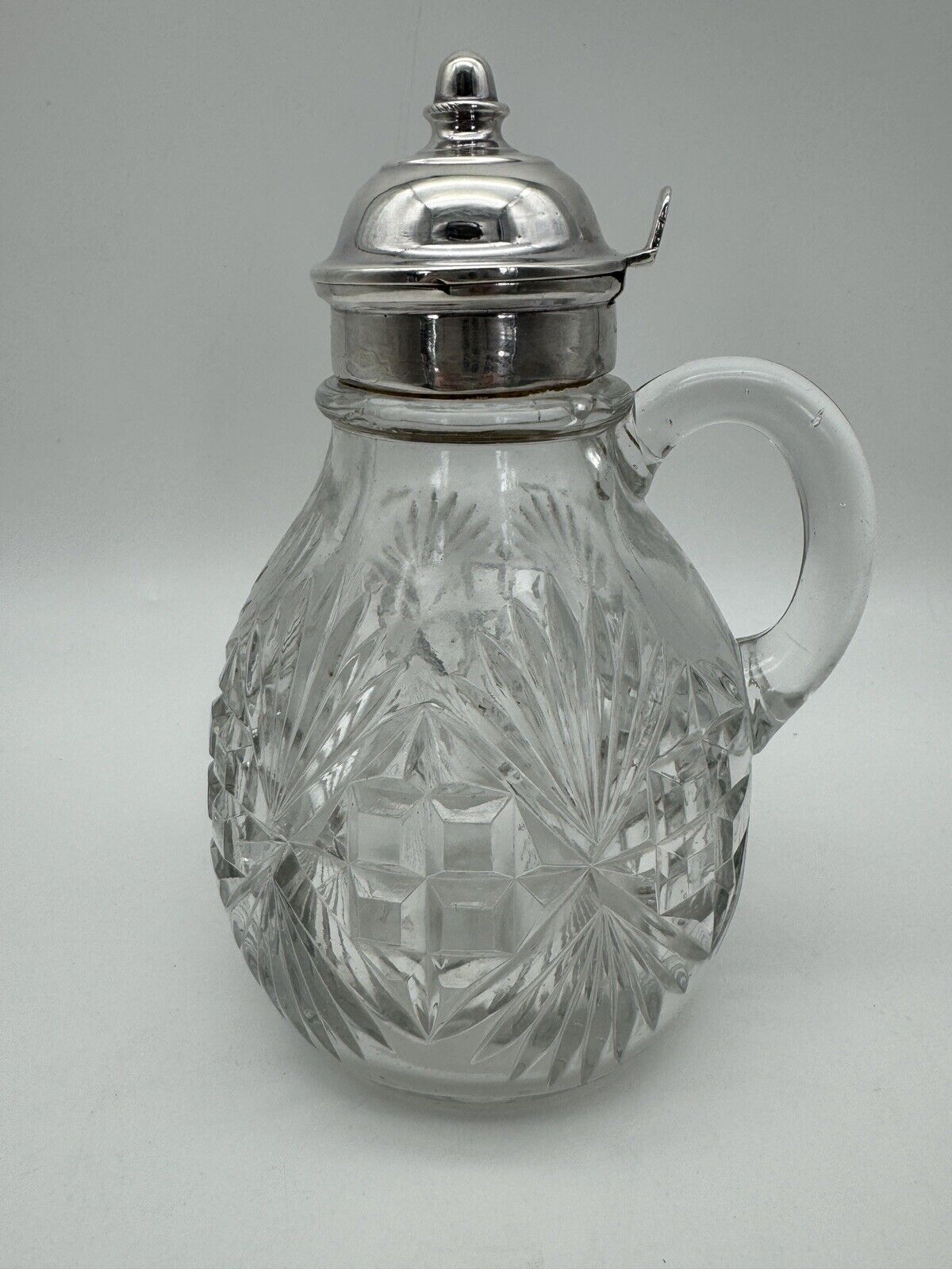Vintage Glass Syrup Pitcher With Silverplate Lid Inside REPAIR