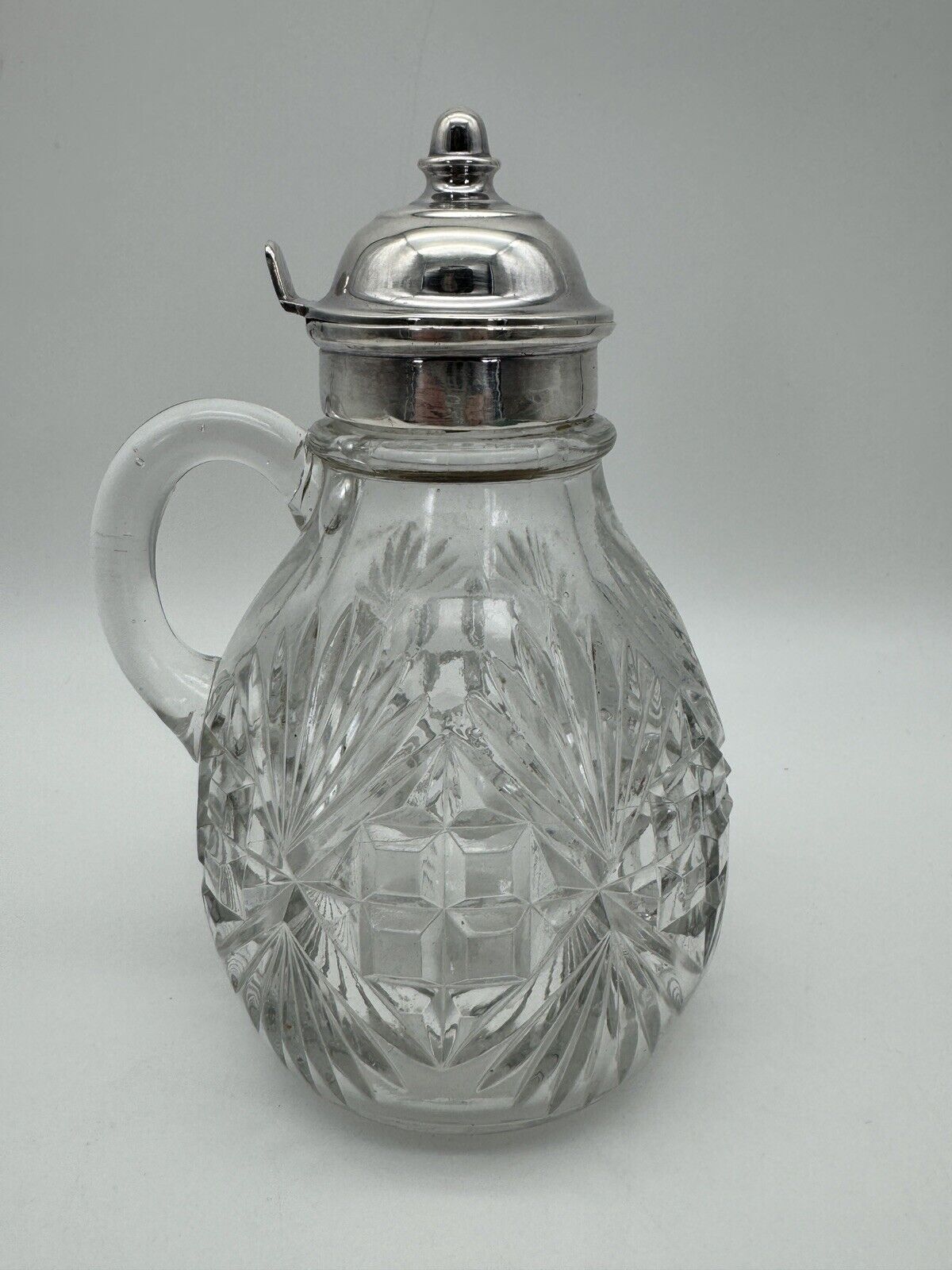 Vintage Glass Syrup Pitcher With Silverplate Lid Inside REPAIR