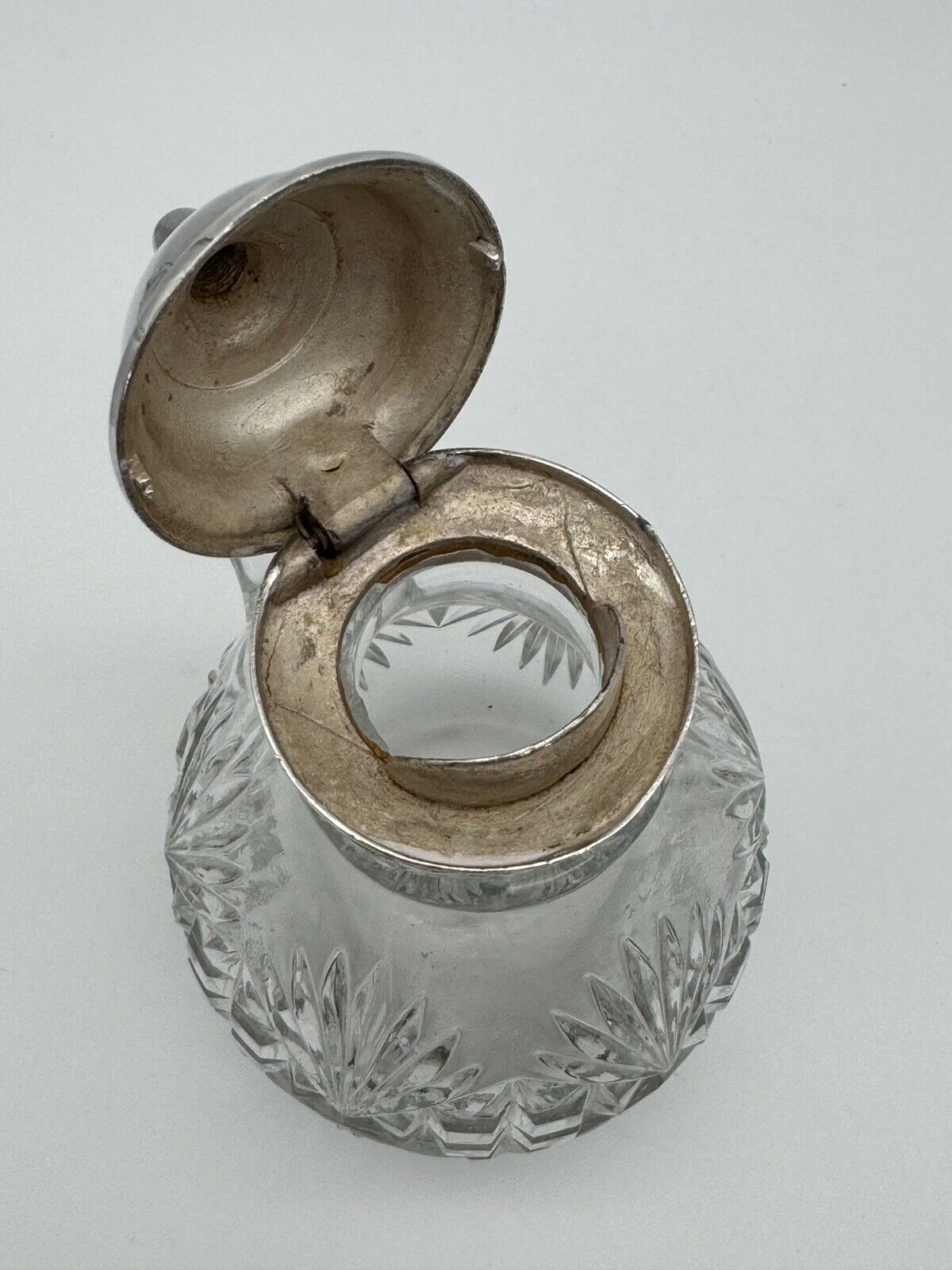 Vintage Glass Syrup Pitcher With Silverplate Lid Inside REPAIR