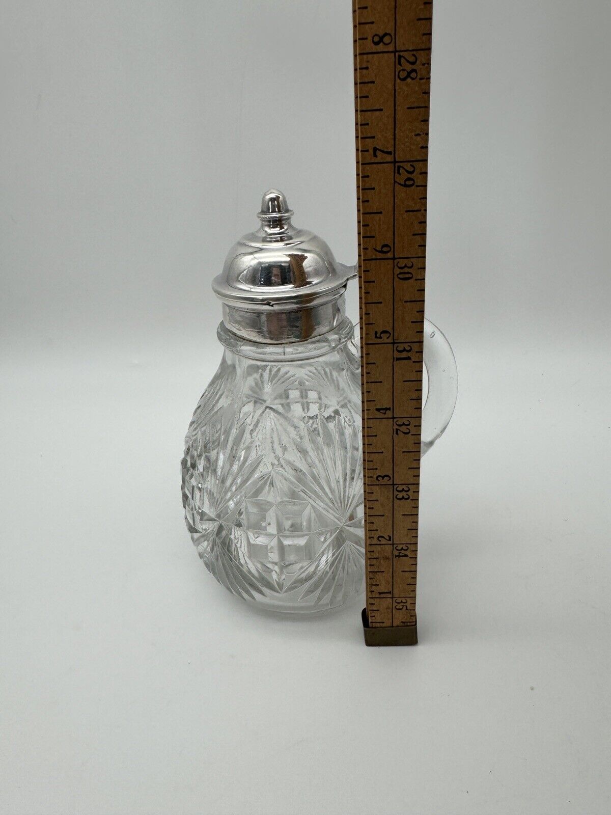 Vintage Glass Syrup Pitcher With Silverplate Lid Inside REPAIR