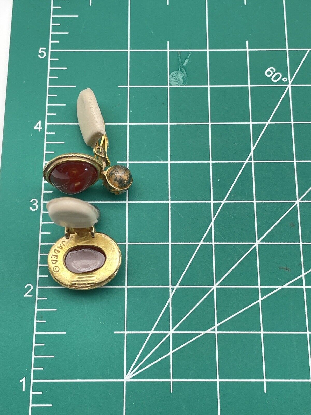 Vintage “Carnelian Jade” Style Gold Plated Necklace & Earrings By JADED SIGNED