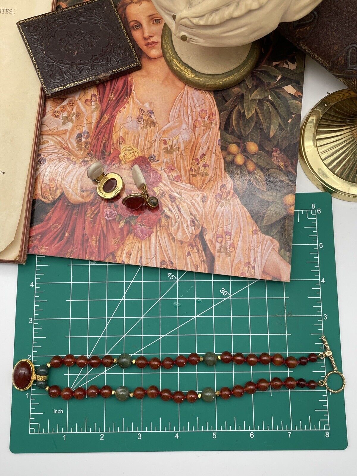 Vintage “Carnelian Jade” Style Gold Plated Necklace & Earrings By JADED SIGNED