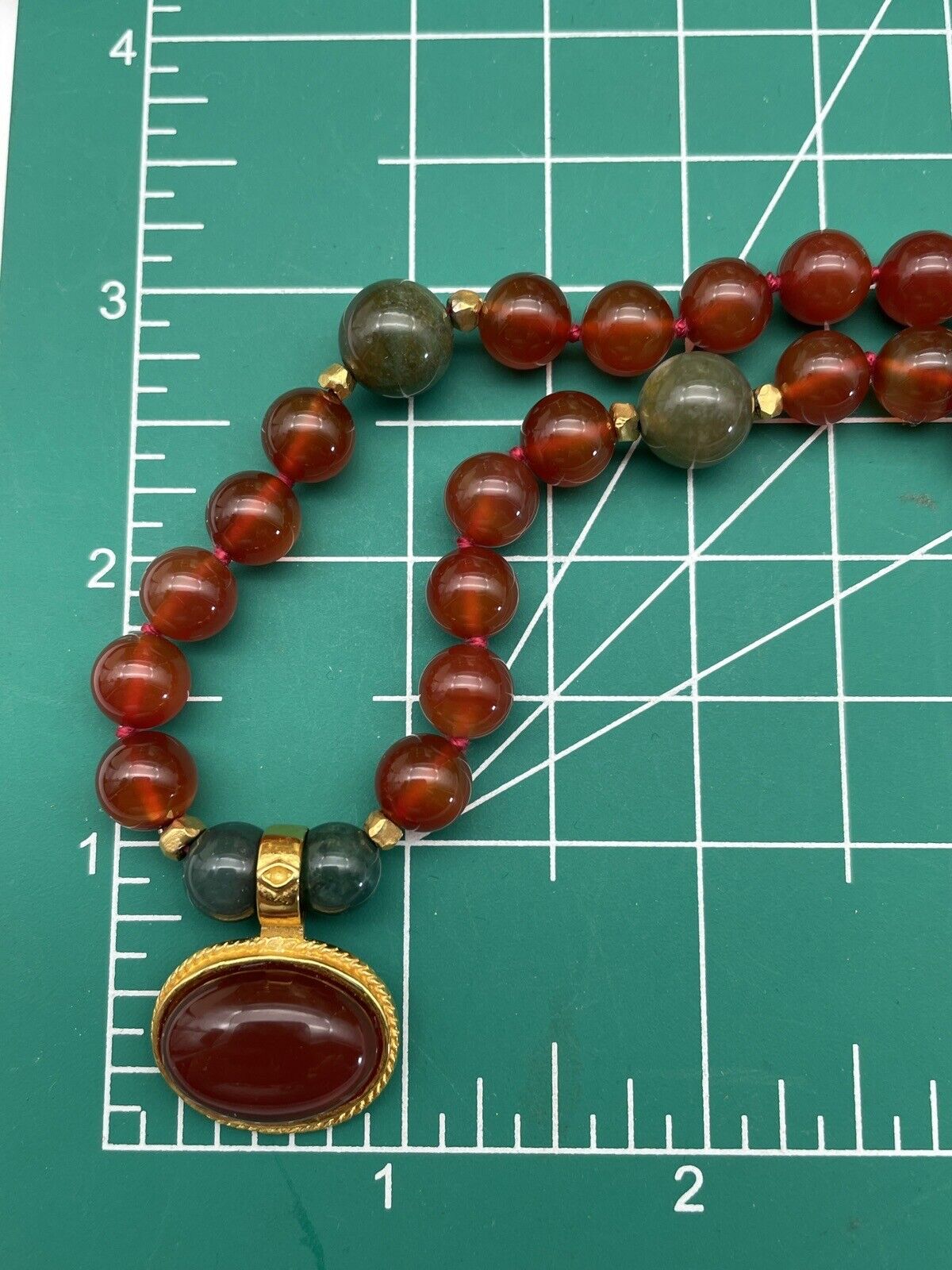 Vintage “Carnelian Jade” Style Gold Plated Necklace & Earrings By JADED SIGNED