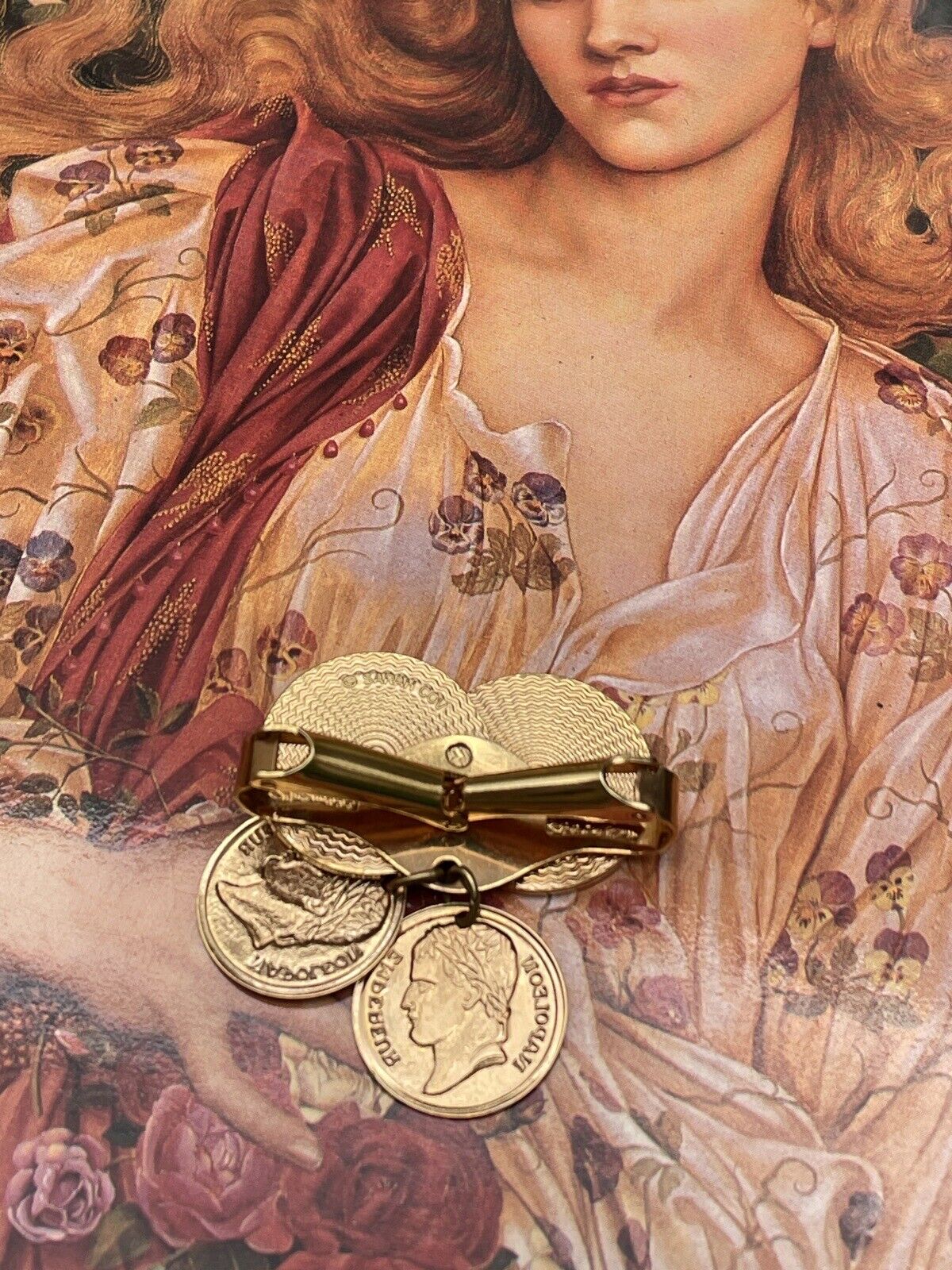 Vintage Sarah Coventry French Coin Scarf Clip Gold Tone SIGNED