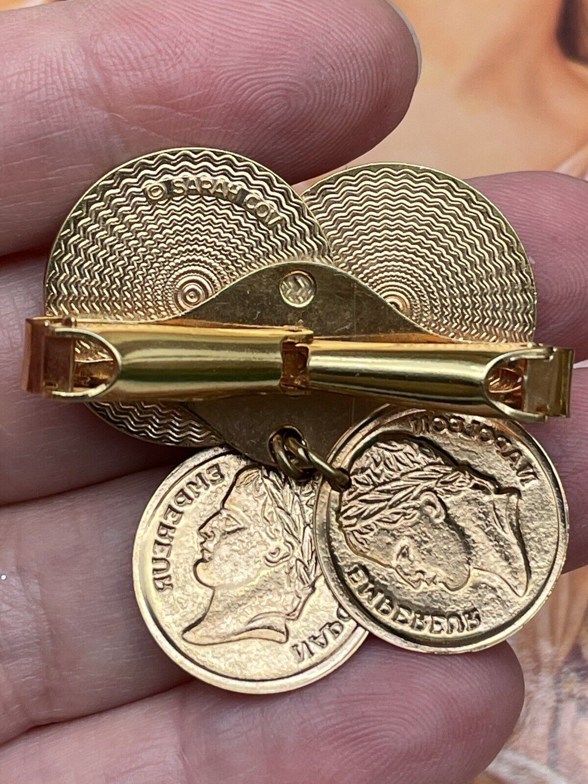 Vintage Sarah Coventry French Coin Scarf Clip Gold Tone SIGNED