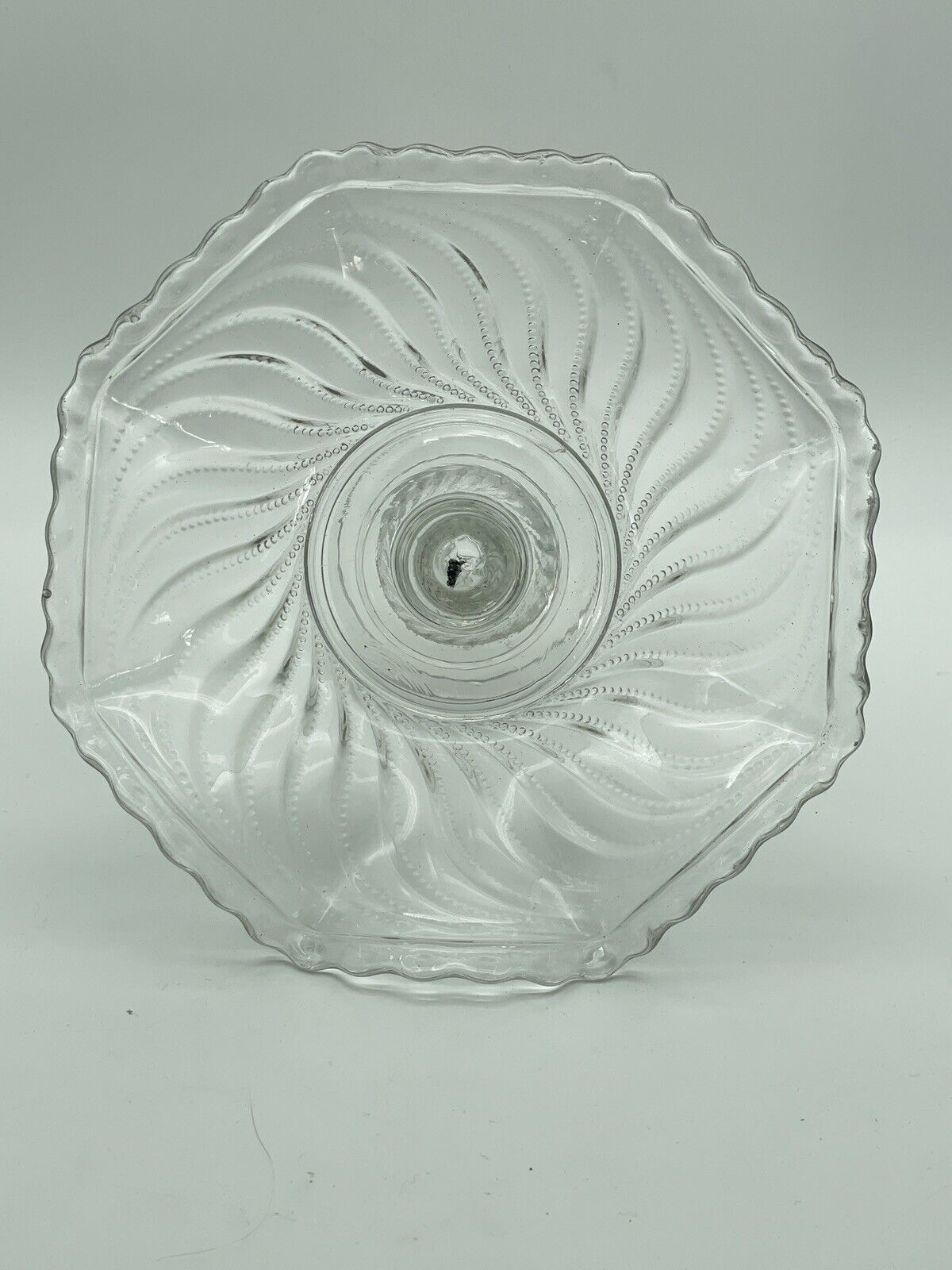 Antique Pressed Glass Compote Crimped Edge Swirls