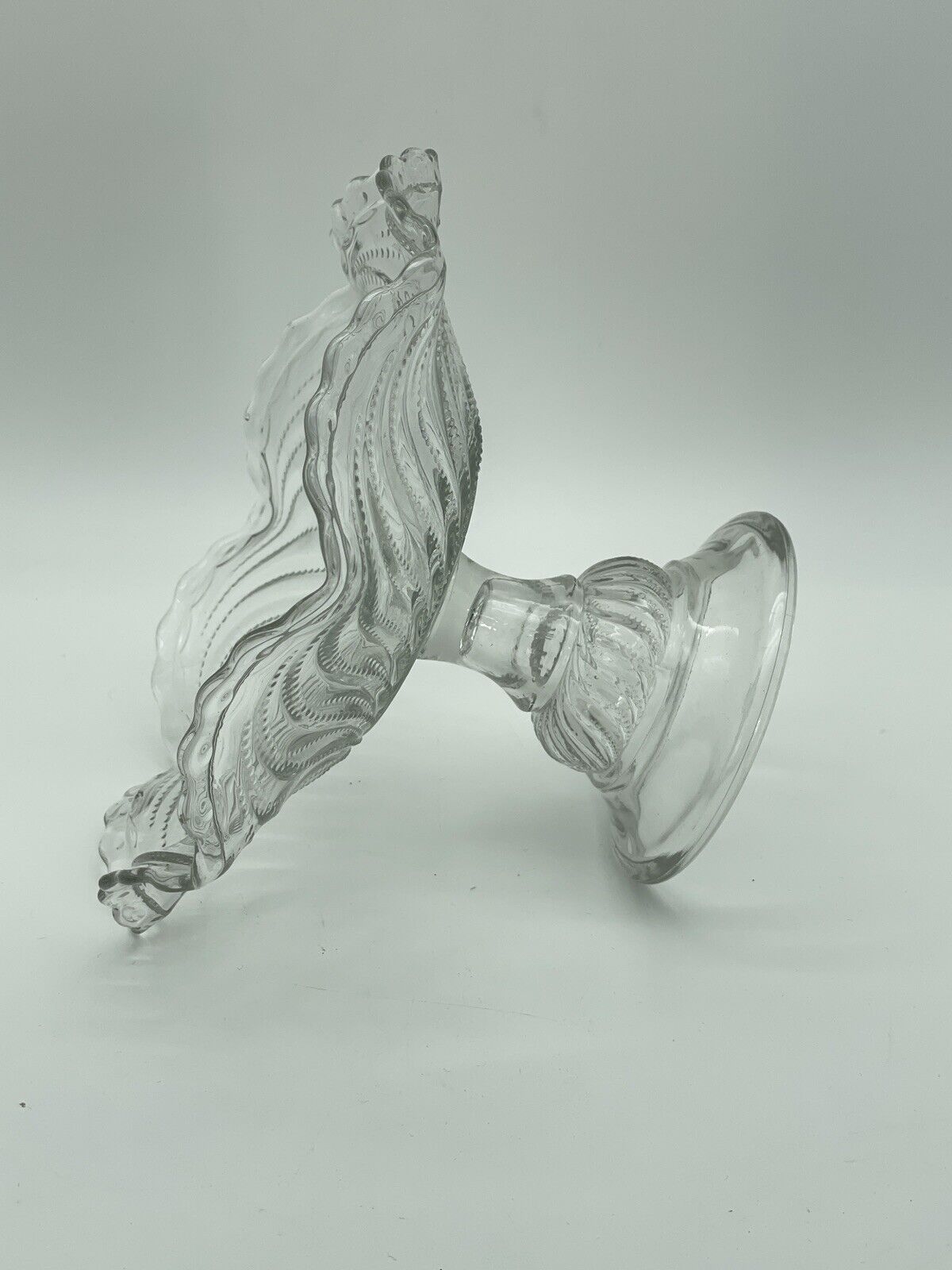 Antique Pressed Glass Compote Crimped Edge Swirls