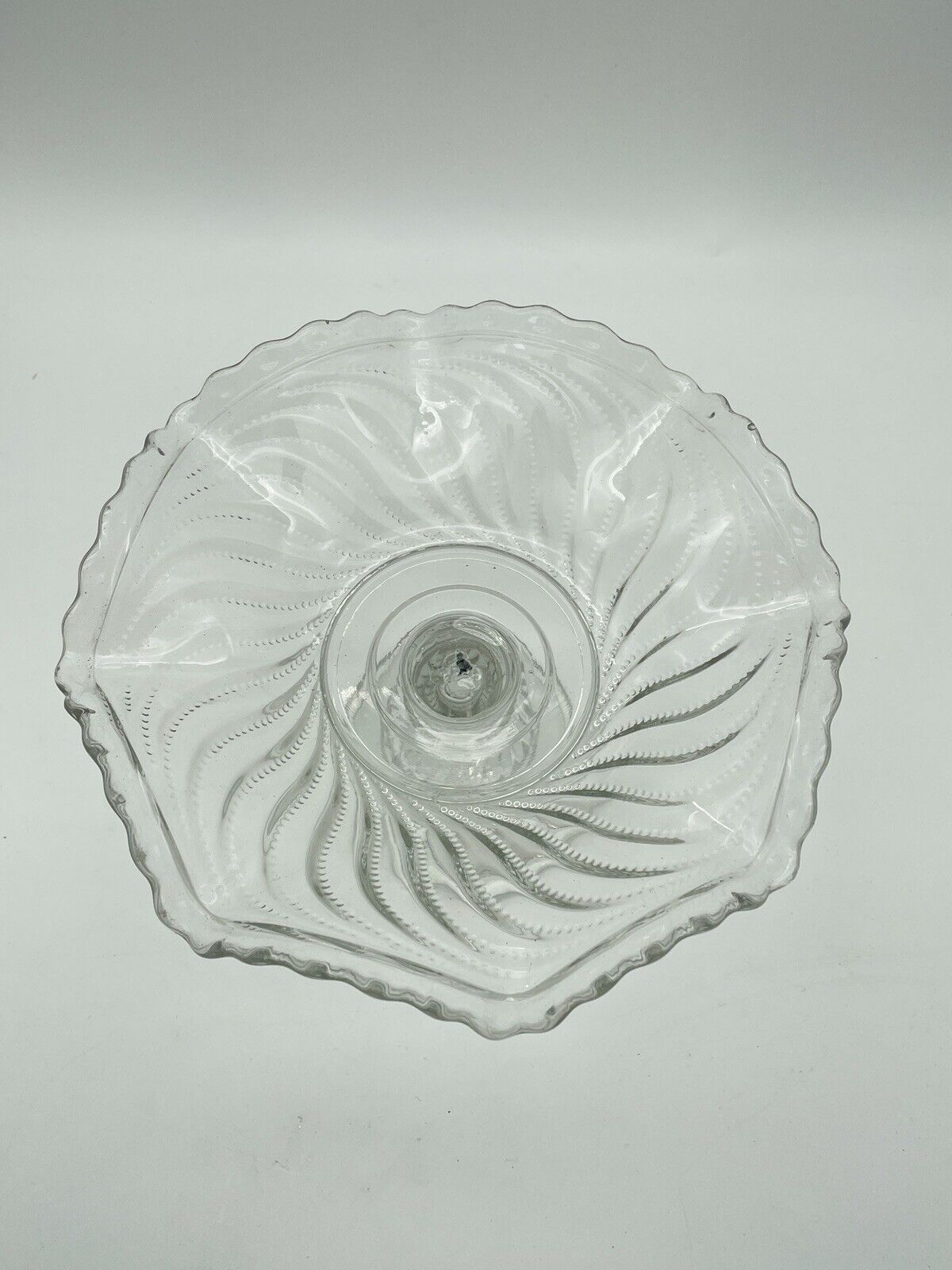 Antique Pressed Glass Compote Crimped Edge Swirls