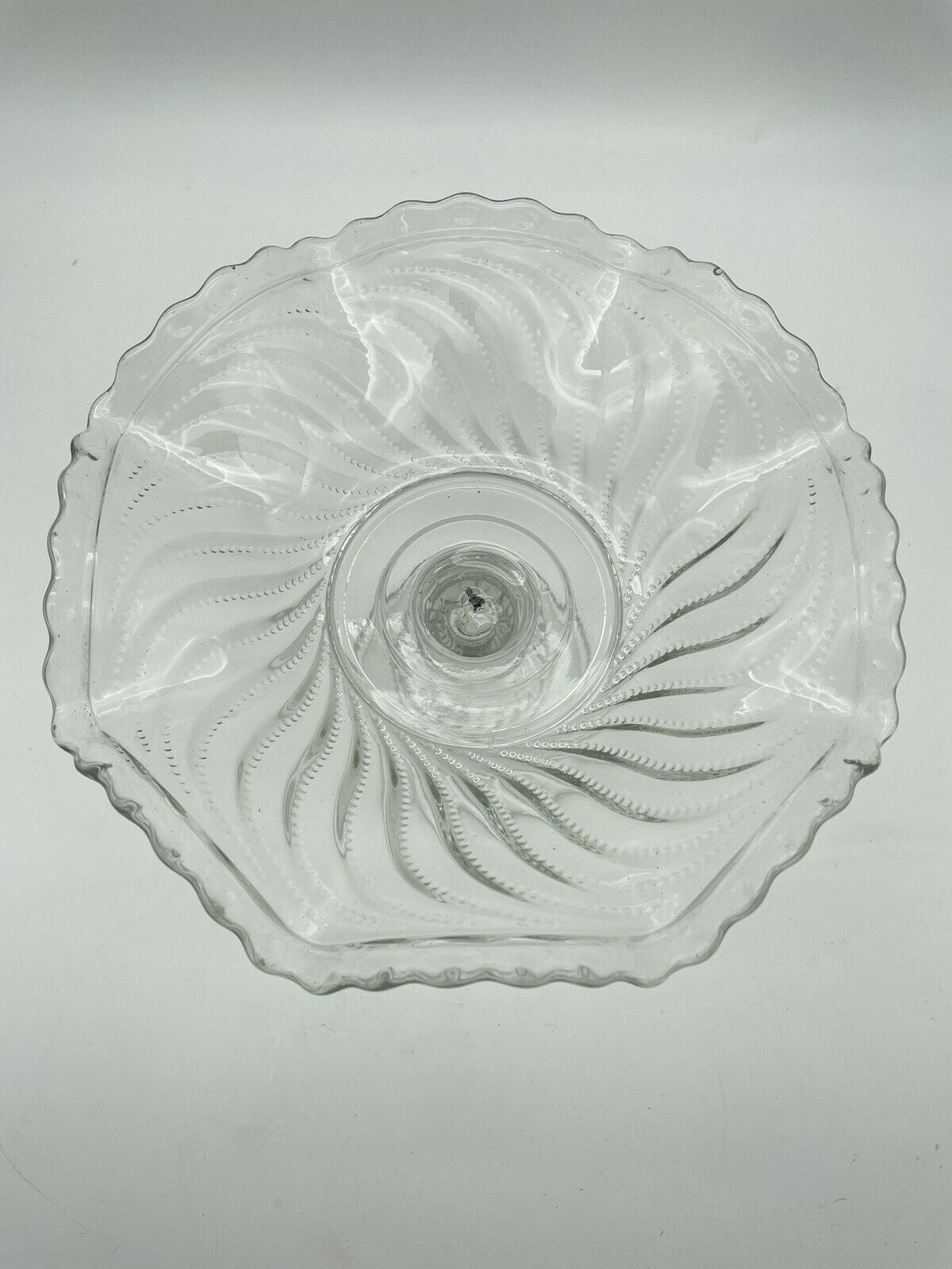 Antique Pressed Glass Compote Crimped Edge Swirls