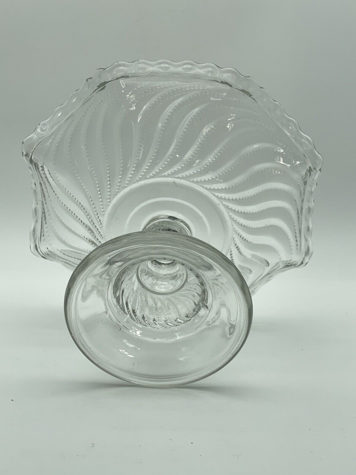 Antique Pressed Glass Compote Crimped Edge Swirls