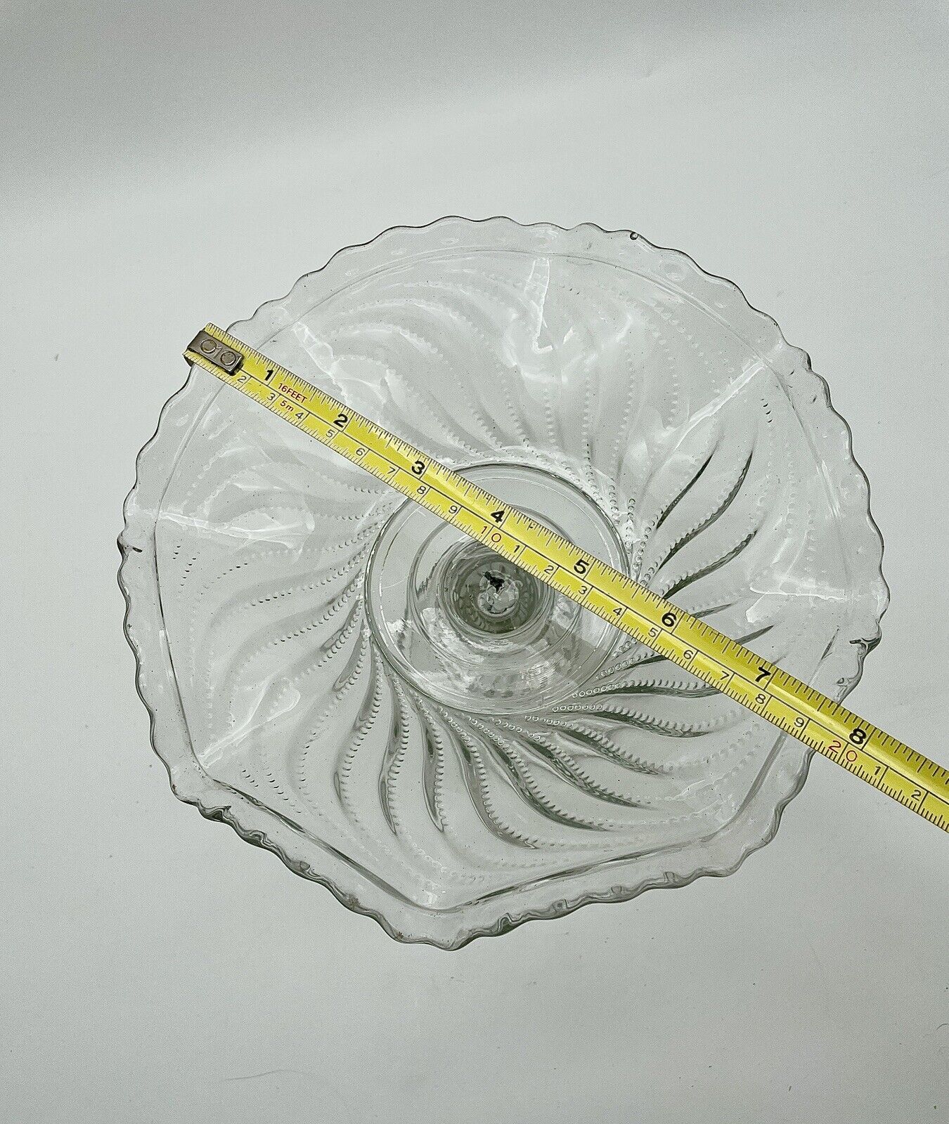 Antique Pressed Glass Compote Crimped Edge Swirls