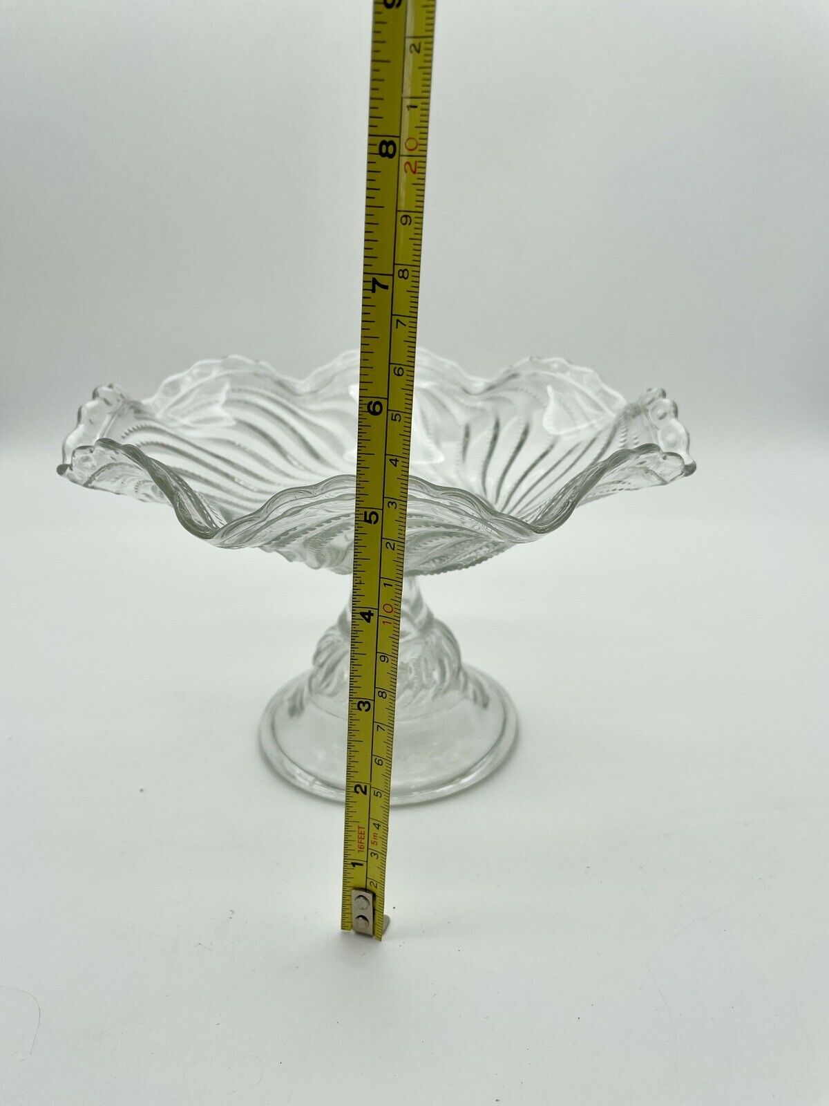 Antique Pressed Glass Compote Crimped Edge Swirls