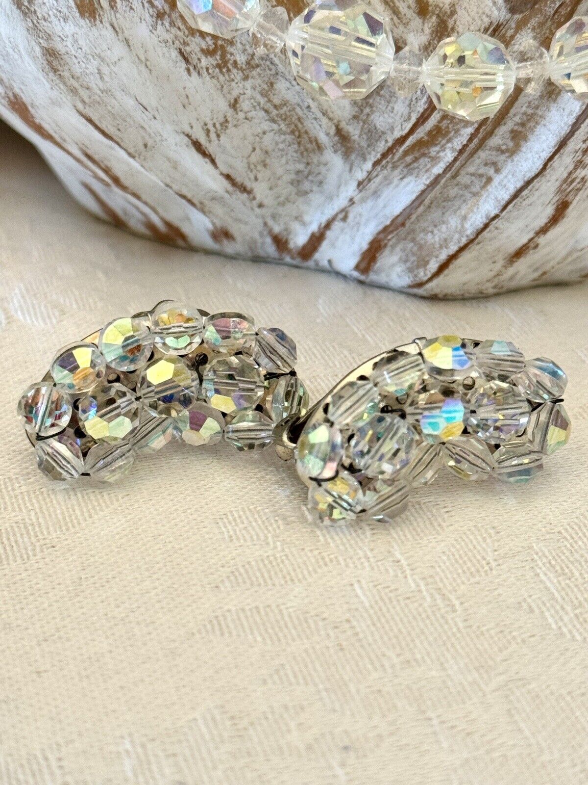 Vintage Taylor Maid Rock AB Crystal 2 Strand Necklace With Earrings In Box