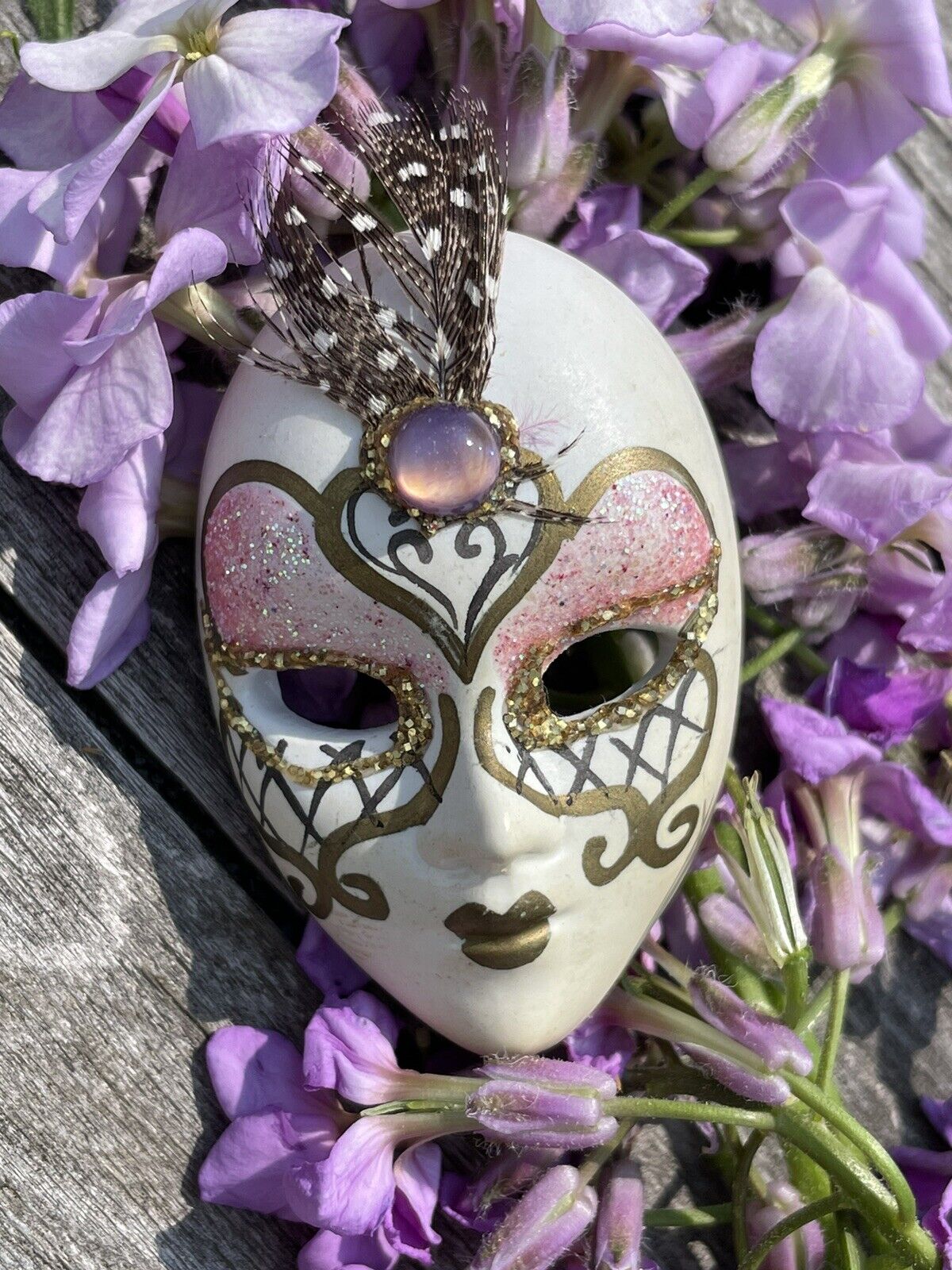 Brooch Set Masquerade Mask Design Oval Pin Vintage 80s ERA Estate Jewelry