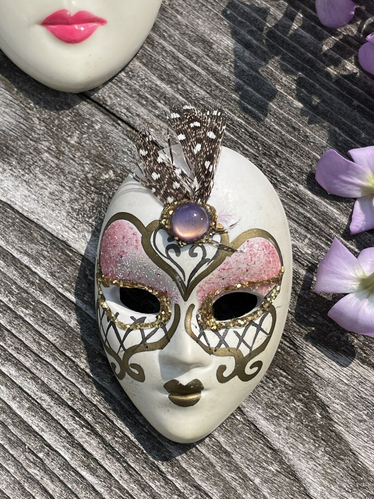 Brooch Set Masquerade Mask Design Oval Pin Vintage 80s ERA Estate Jewelry