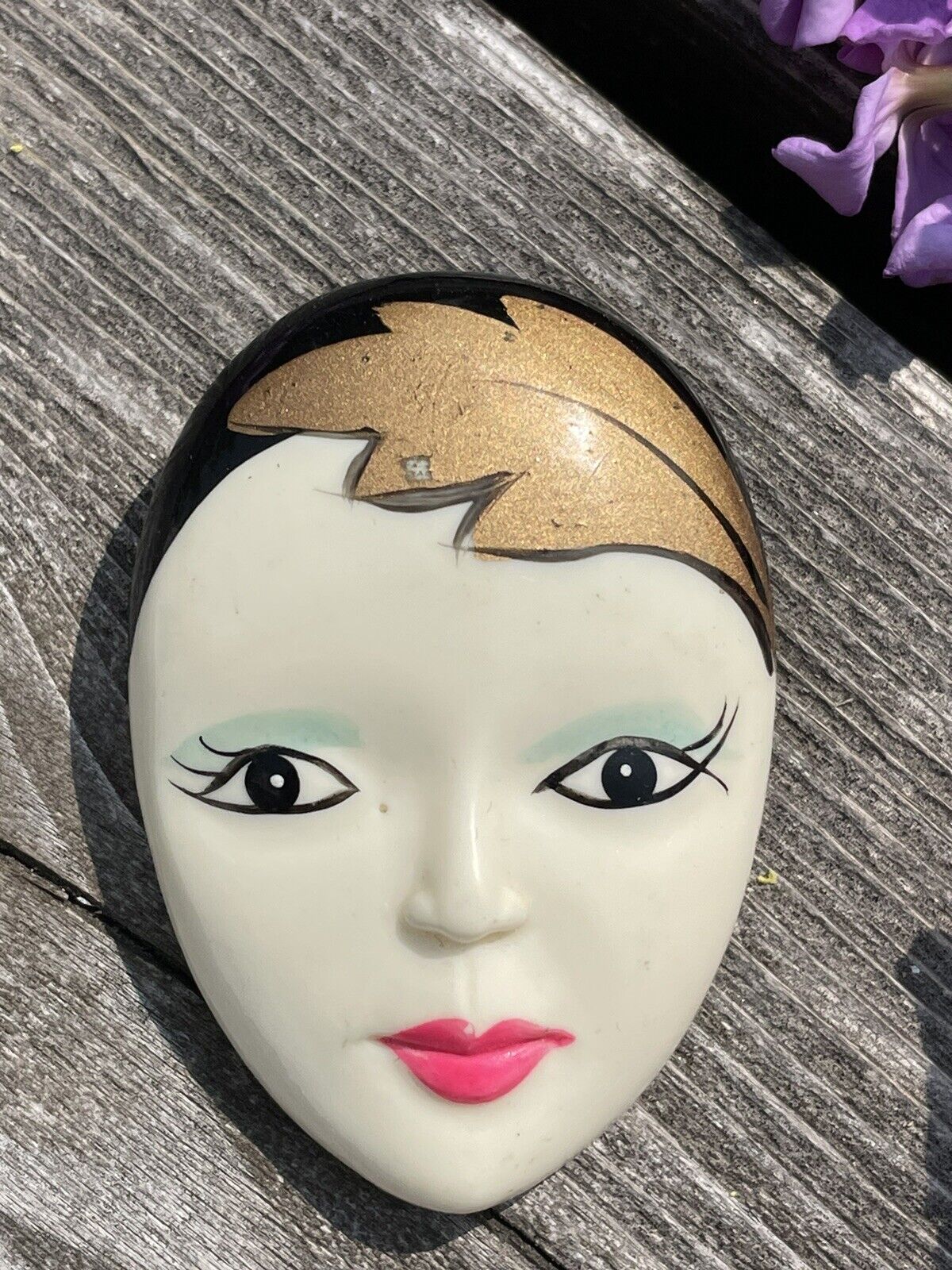 Brooch Set Masquerade Mask Design Oval Pin Vintage 80s ERA Estate Jewelry