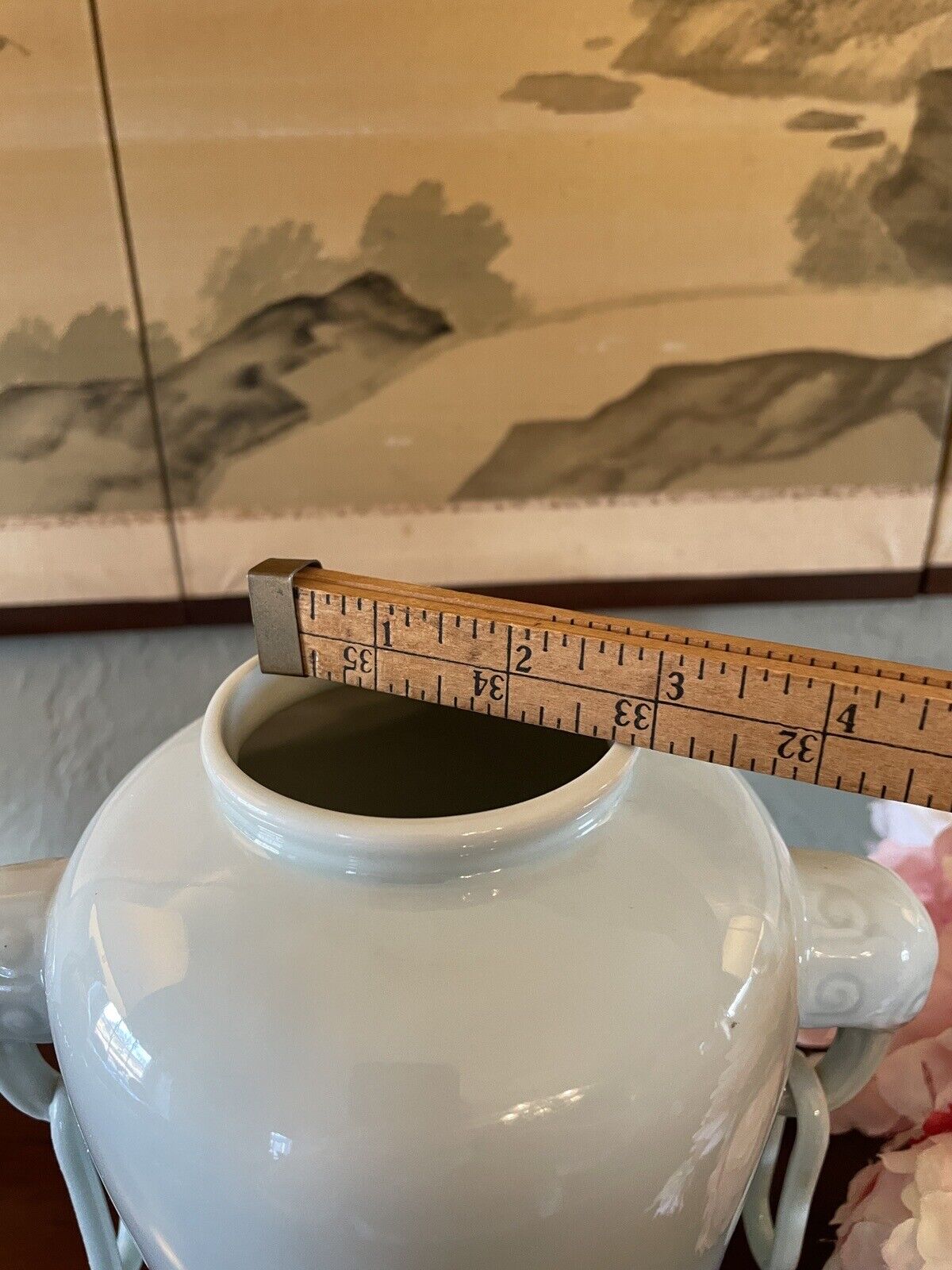 Vintage Caledon Porcelain Chinese Elephant Handle Vase Pair 13.5”