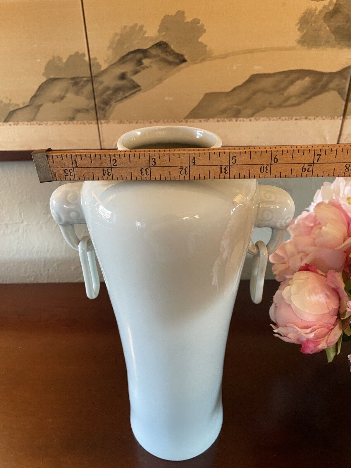 Vintage Caledon Porcelain Chinese Elephant Handle Vase Pair 13.5”