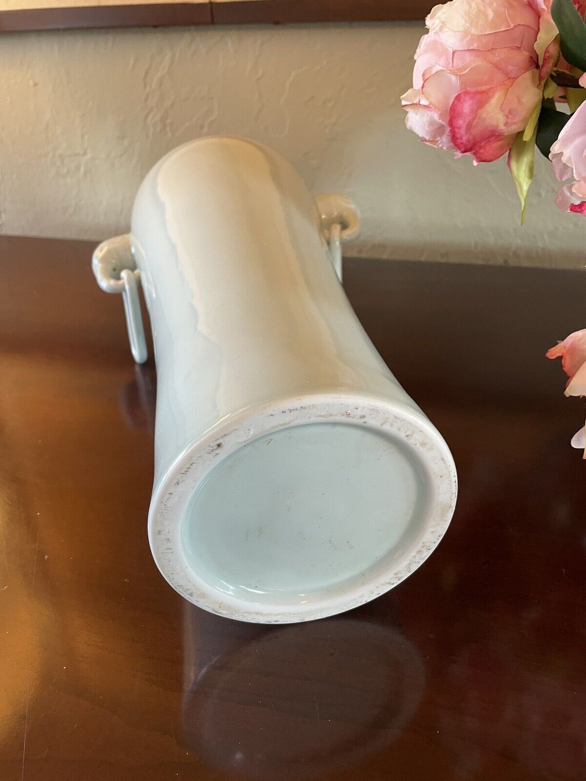 Vintage Caledon Porcelain Chinese Elephant Handle Vase Pair 13.5”